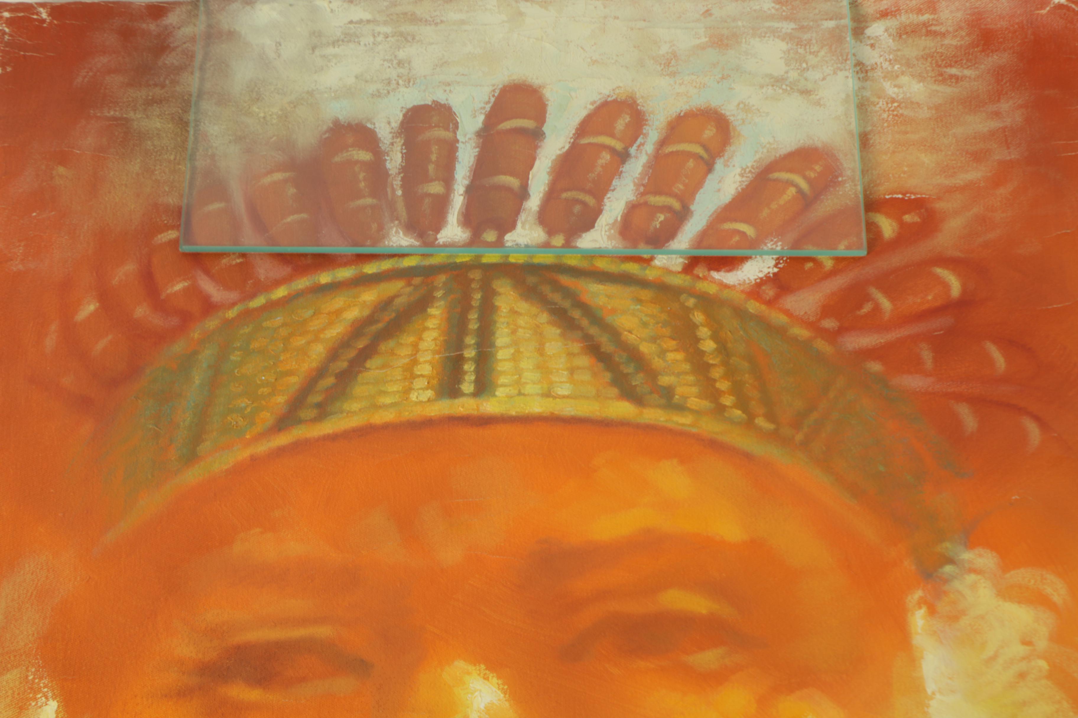Mario Vargas Cuellar Oil Painting on Canvas of Native American Figure and Eagle