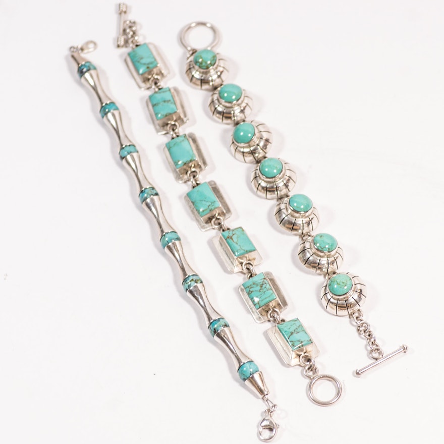 Three Sterling Silver Turquoise Bracelets