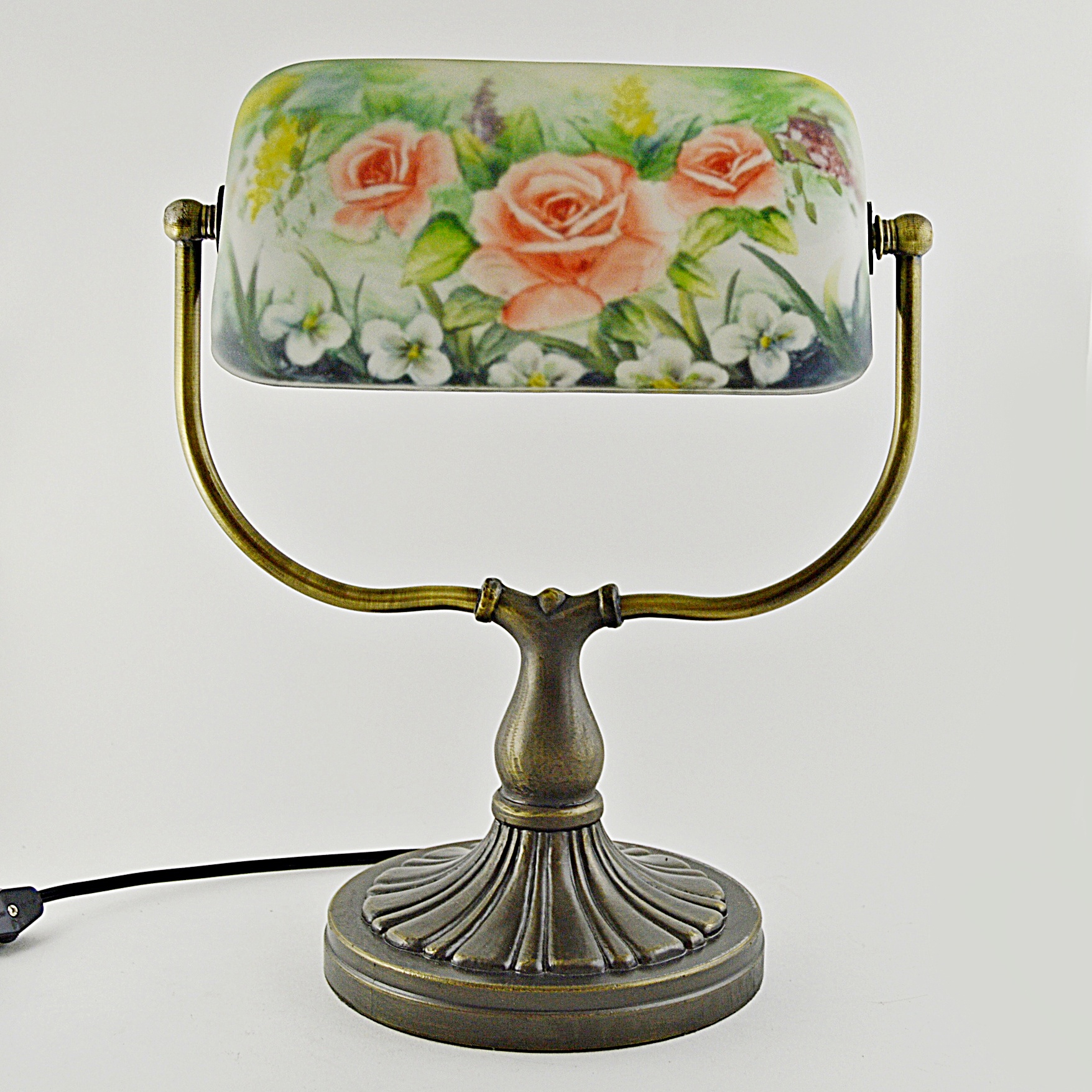 Victorian Style Desk Lamp with Hand Painted Glass Shade