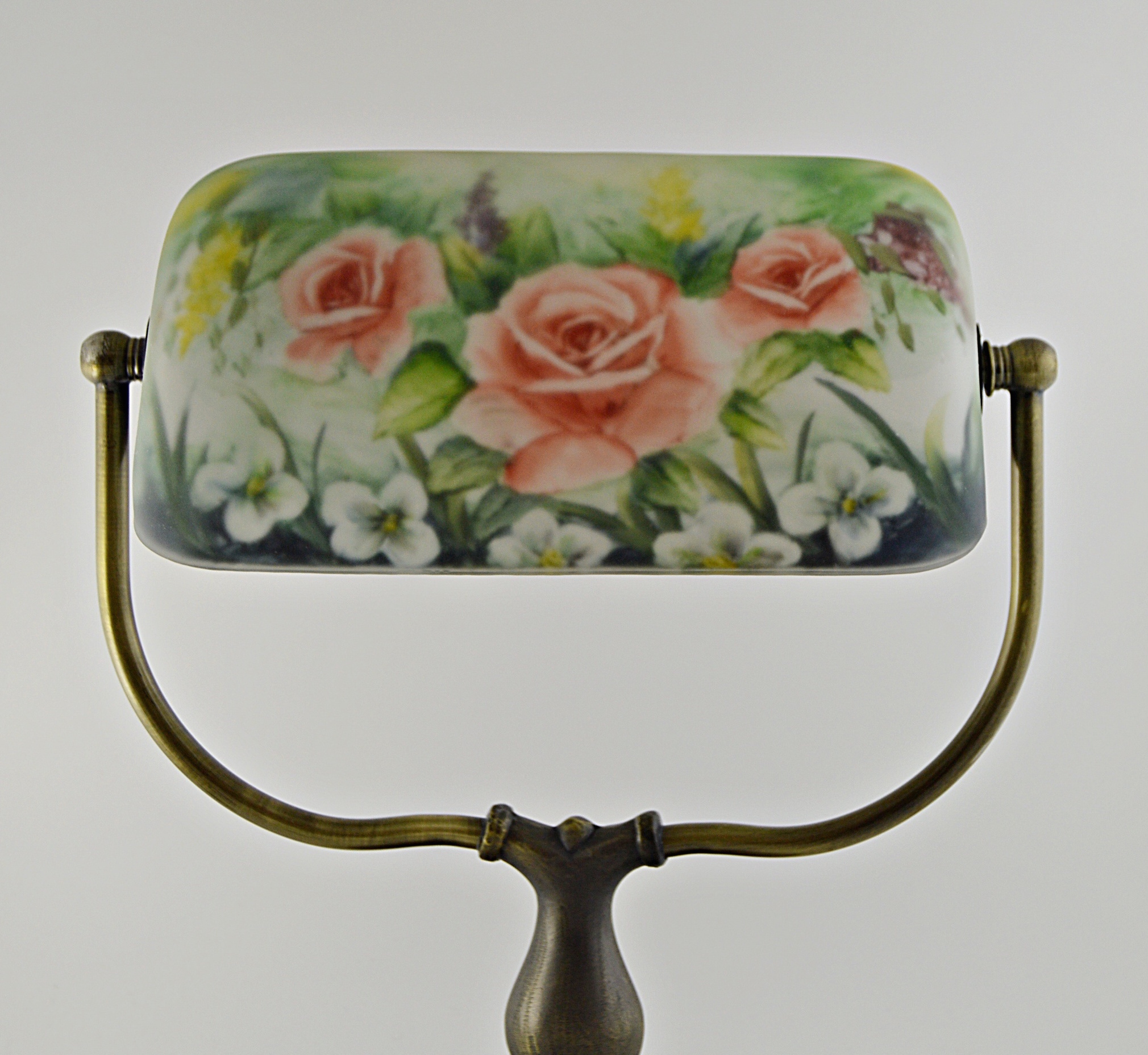 Victorian Style Desk Lamp with Hand Painted Glass Shade
