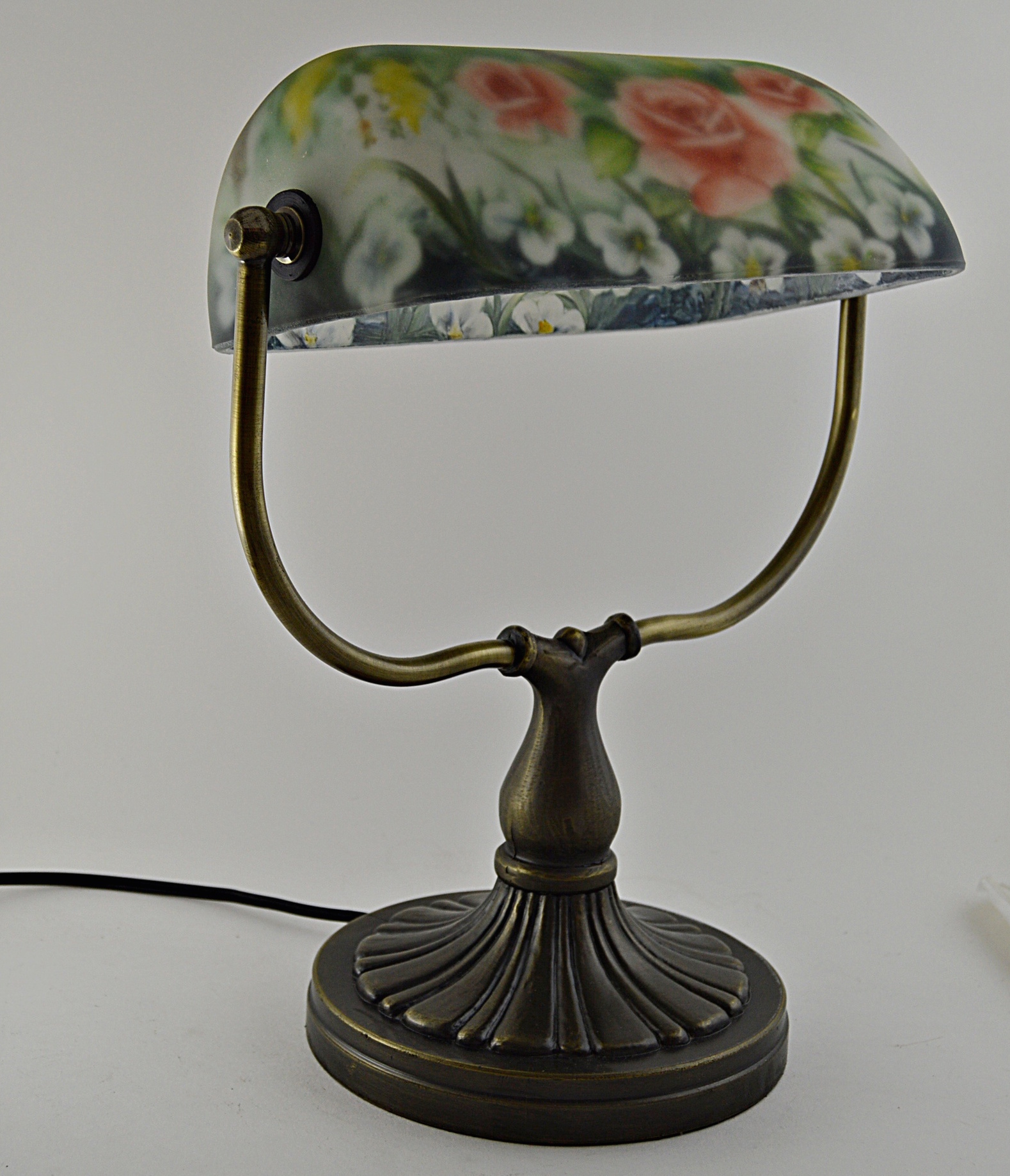Victorian Style Desk Lamp with Hand Painted Glass Shade