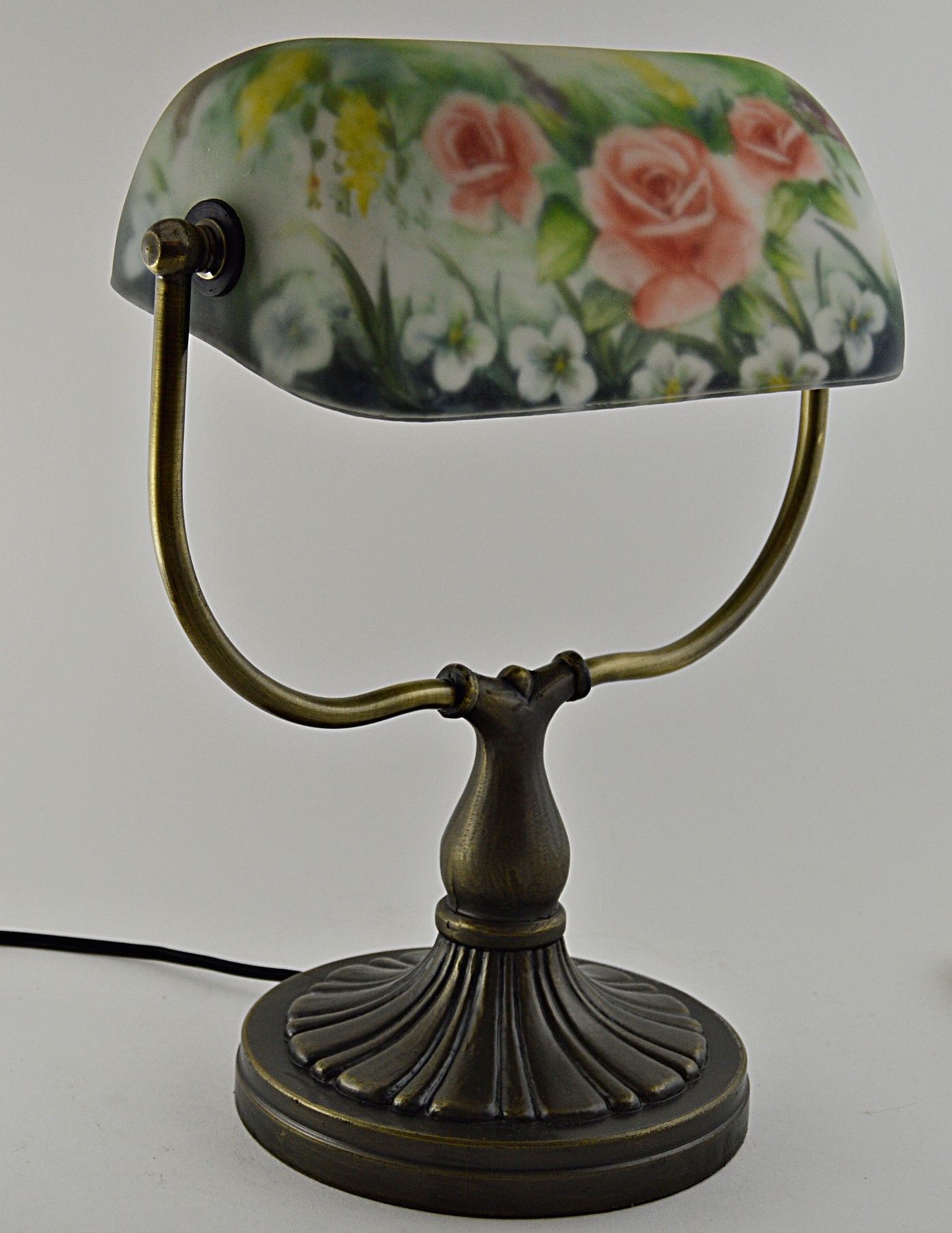 Victorian Style Desk Lamp with Hand Painted Glass Shade