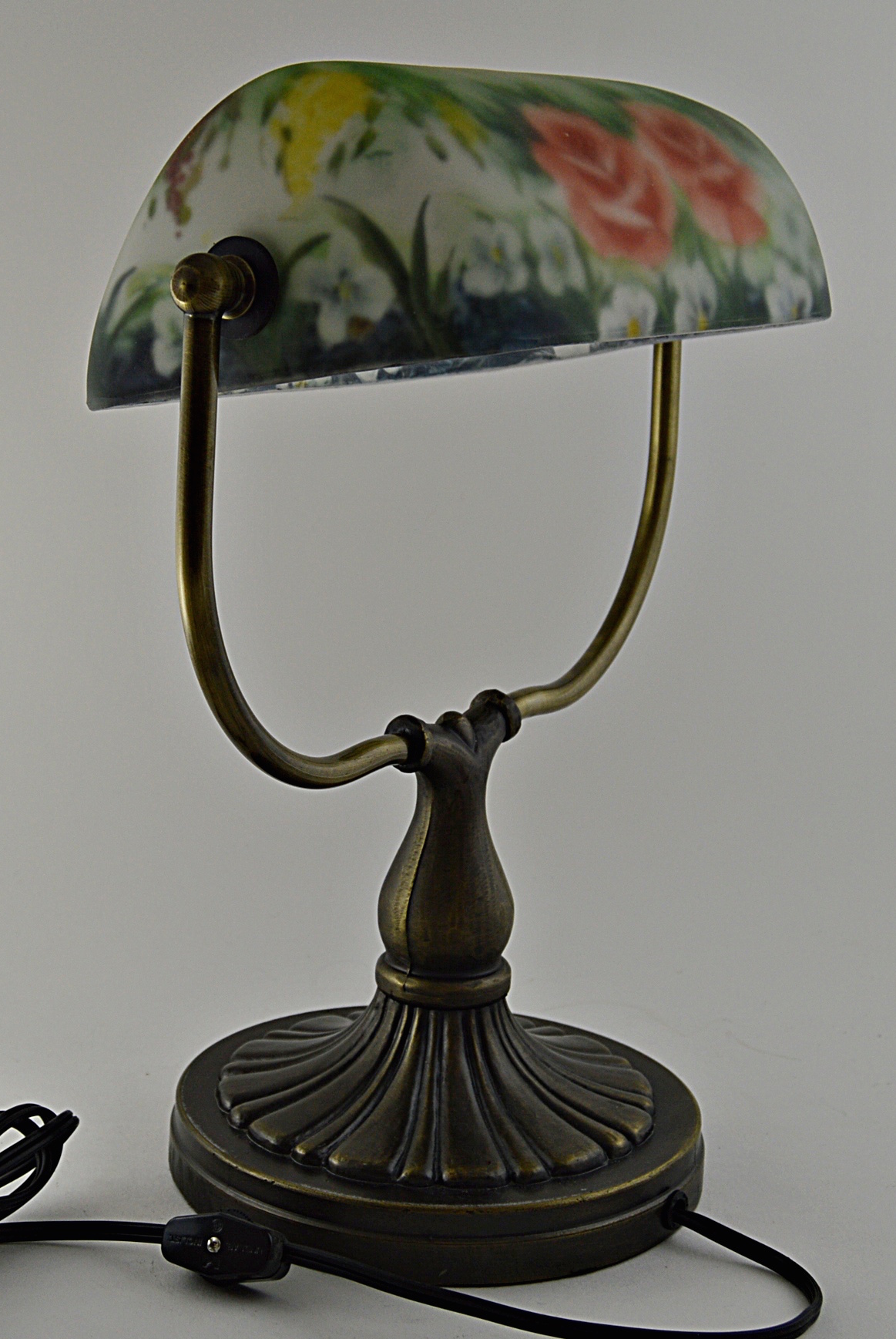 Victorian Style Desk Lamp with Hand Painted Glass Shade