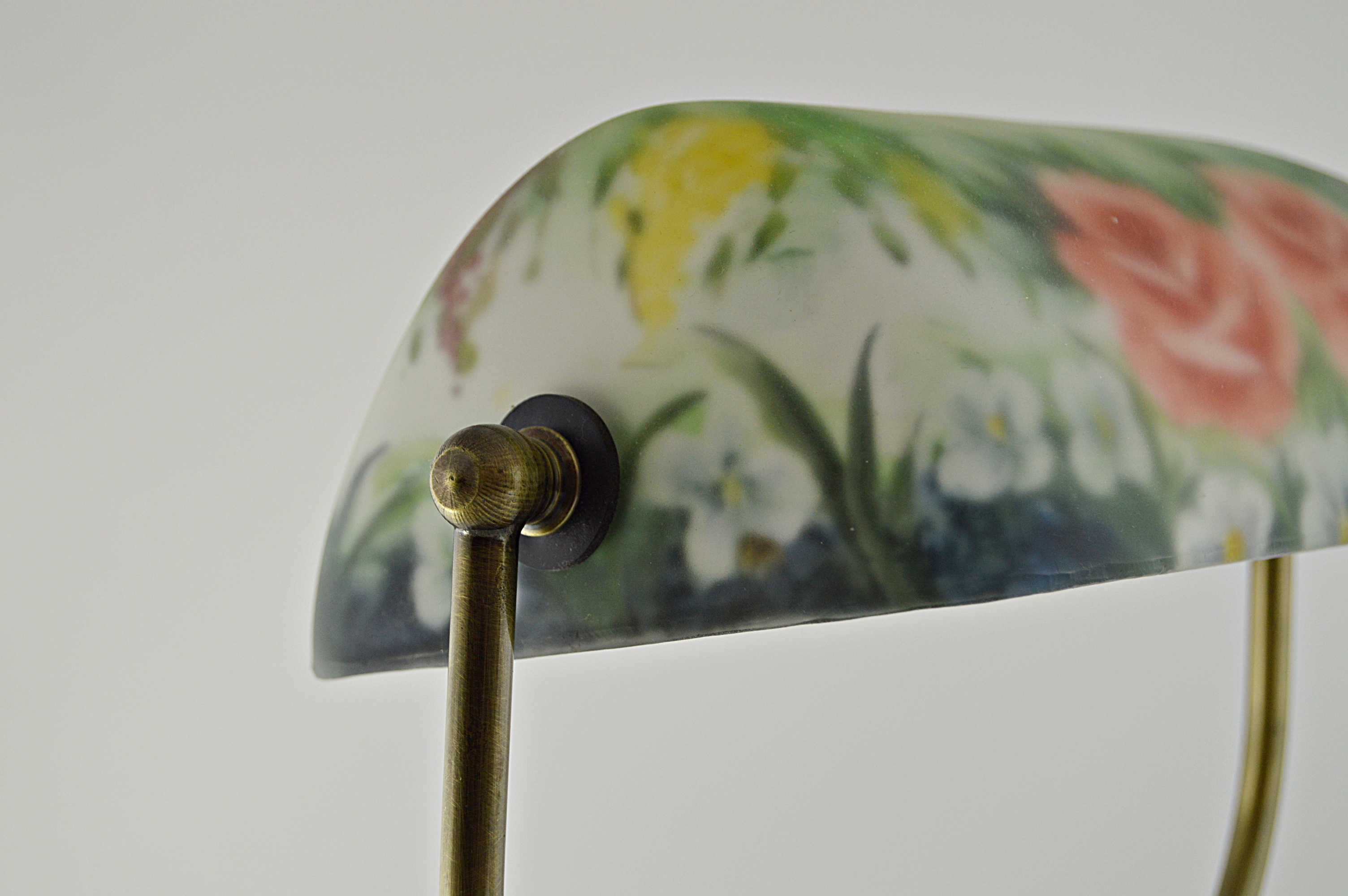 Victorian Style Desk Lamp with Hand Painted Glass Shade