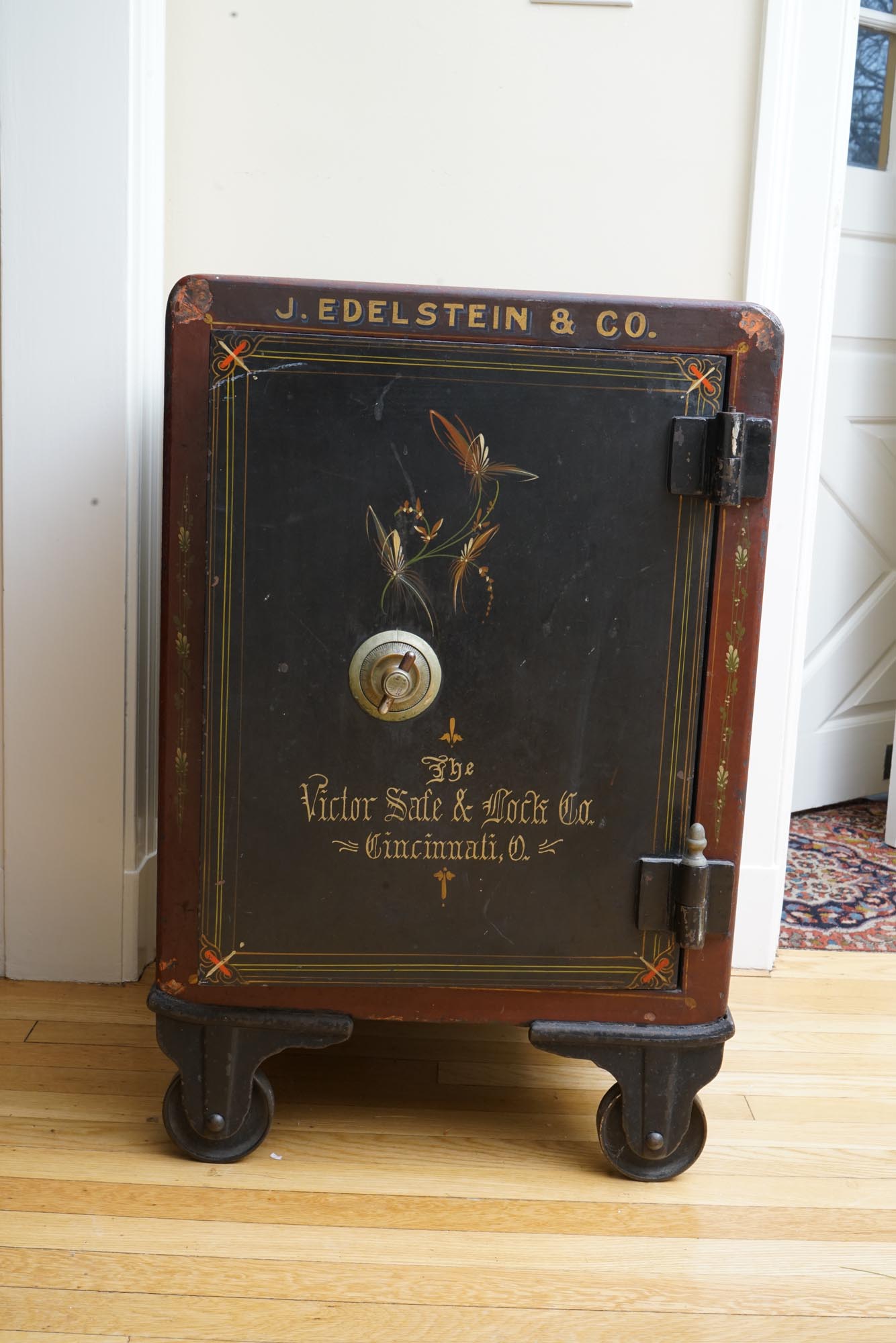 Late 19th Century Hand Painted Cast Iron Safe by The Victor Safe & Lock Co.