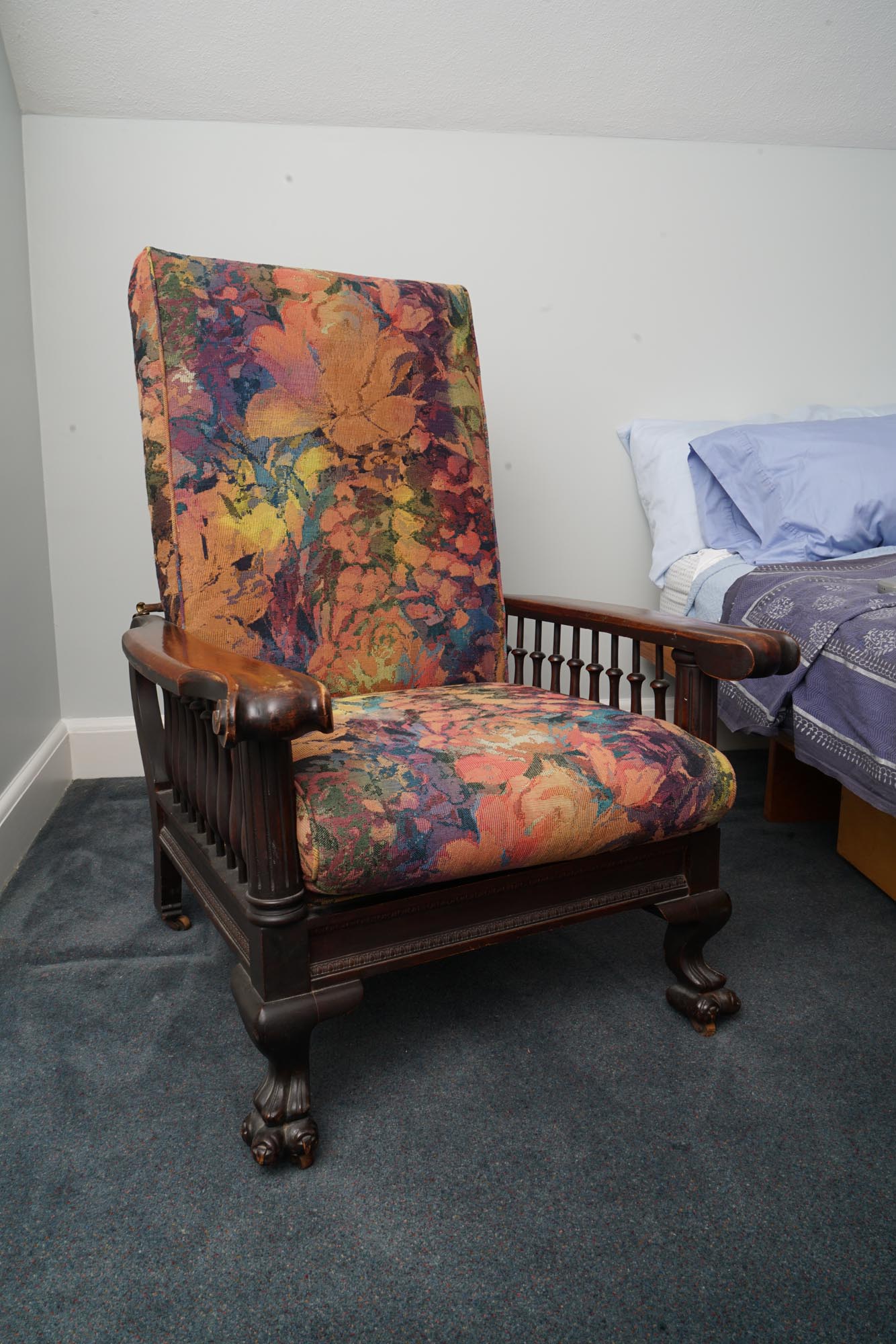 Vintage Renaissance Revival Style Mahogany Reclining Chair