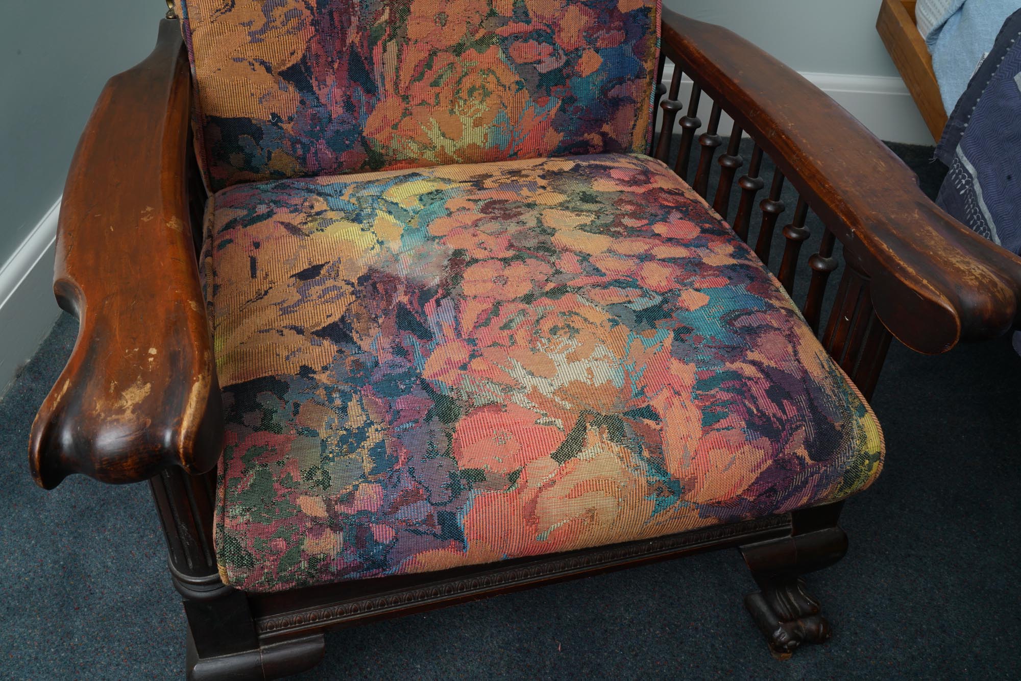 Vintage Renaissance Revival Style Mahogany Reclining Chair