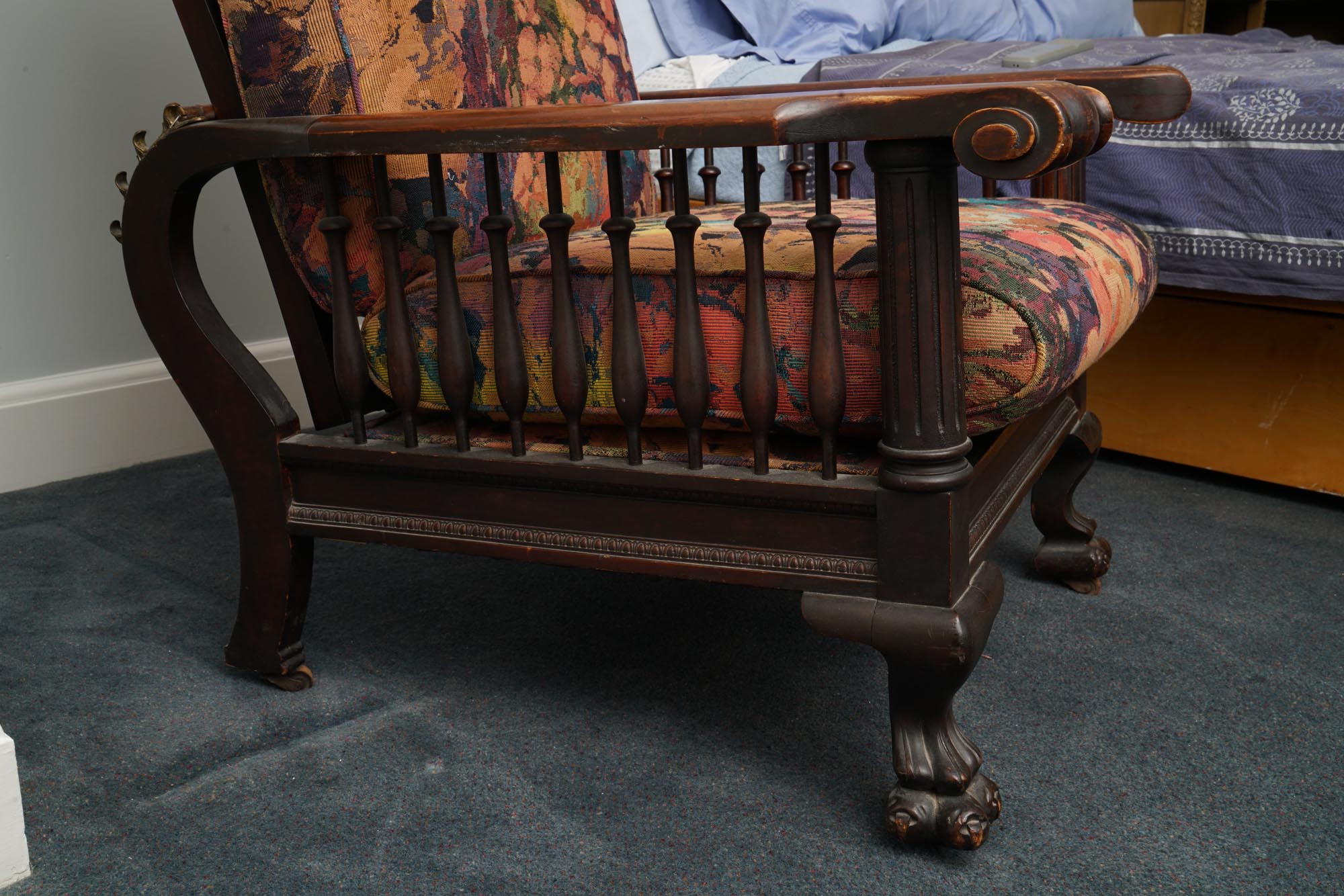 Vintage Renaissance Revival Style Mahogany Reclining Chair