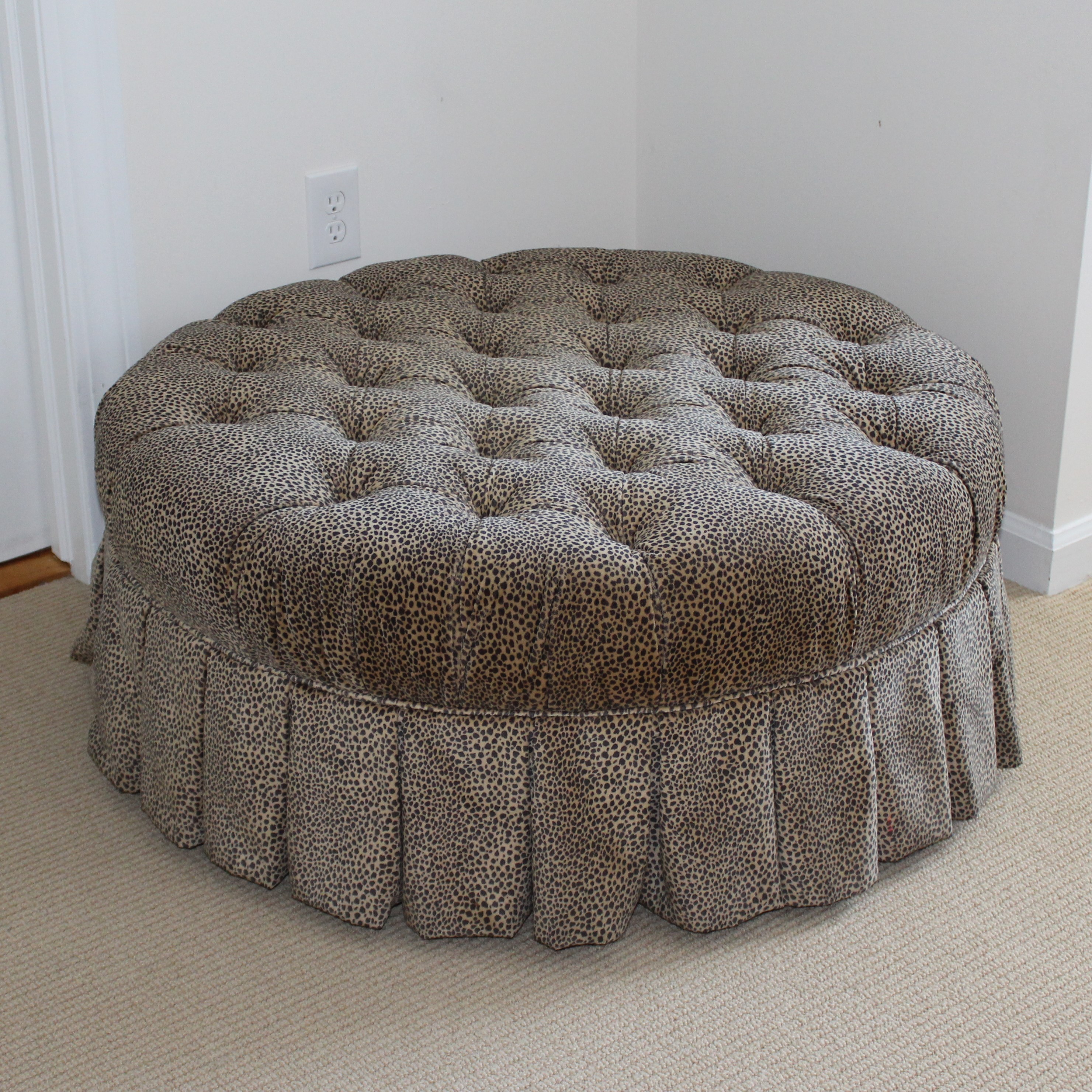 Button Tufted Animal Print Ottoman by Ethan Allen