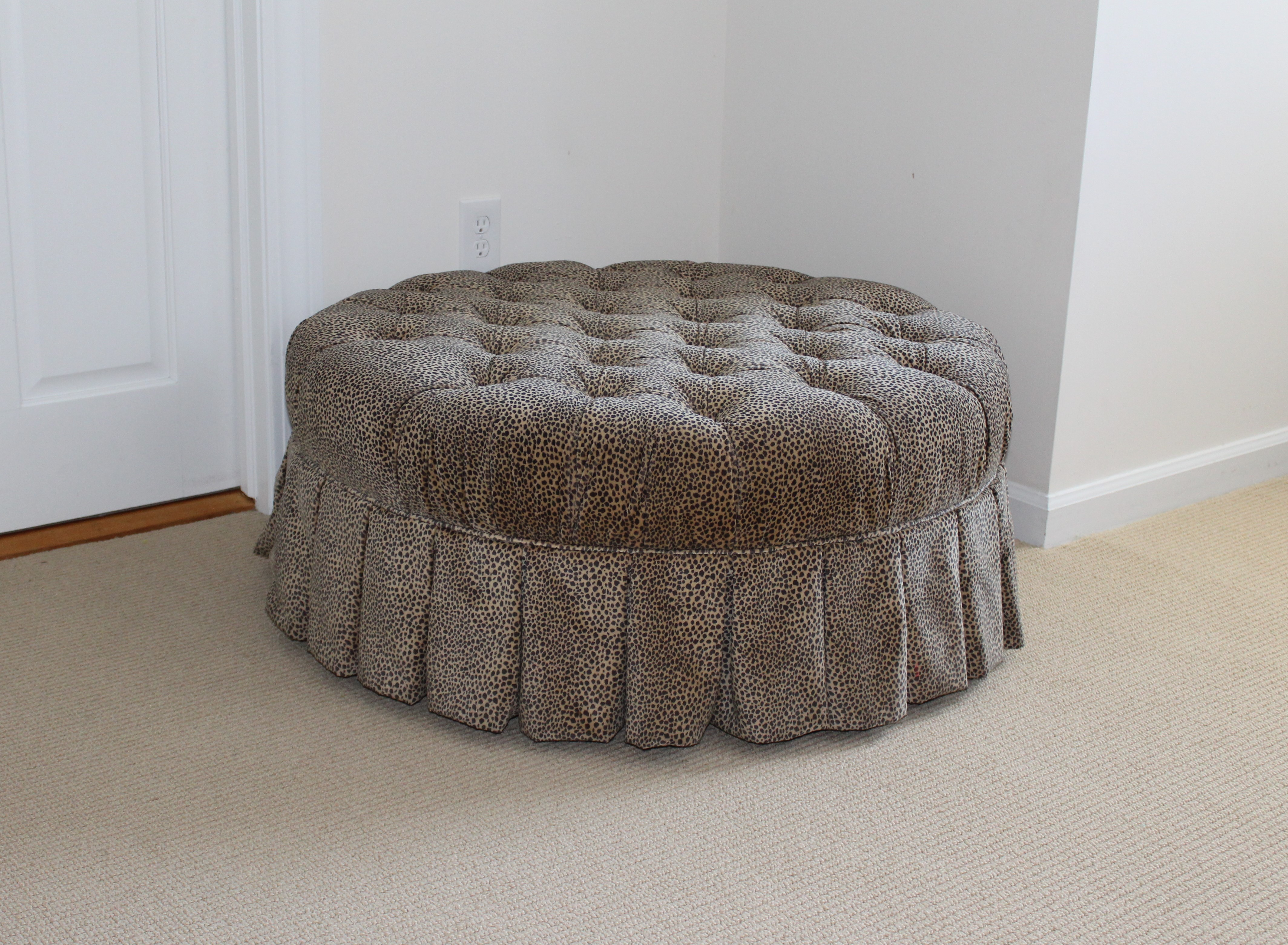 Button Tufted Animal Print Ottoman by Ethan Allen