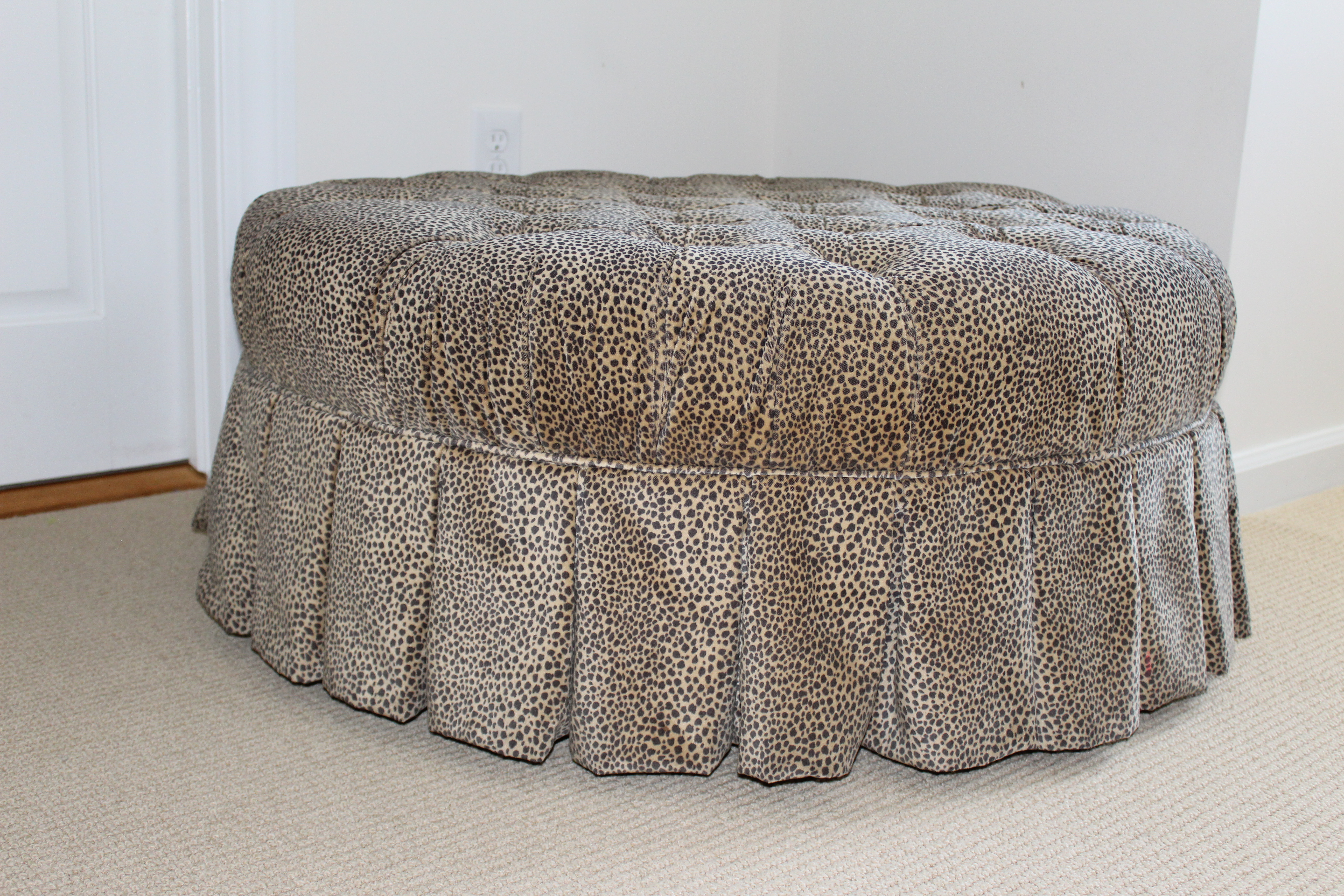 Button Tufted Animal Print Ottoman by Ethan Allen