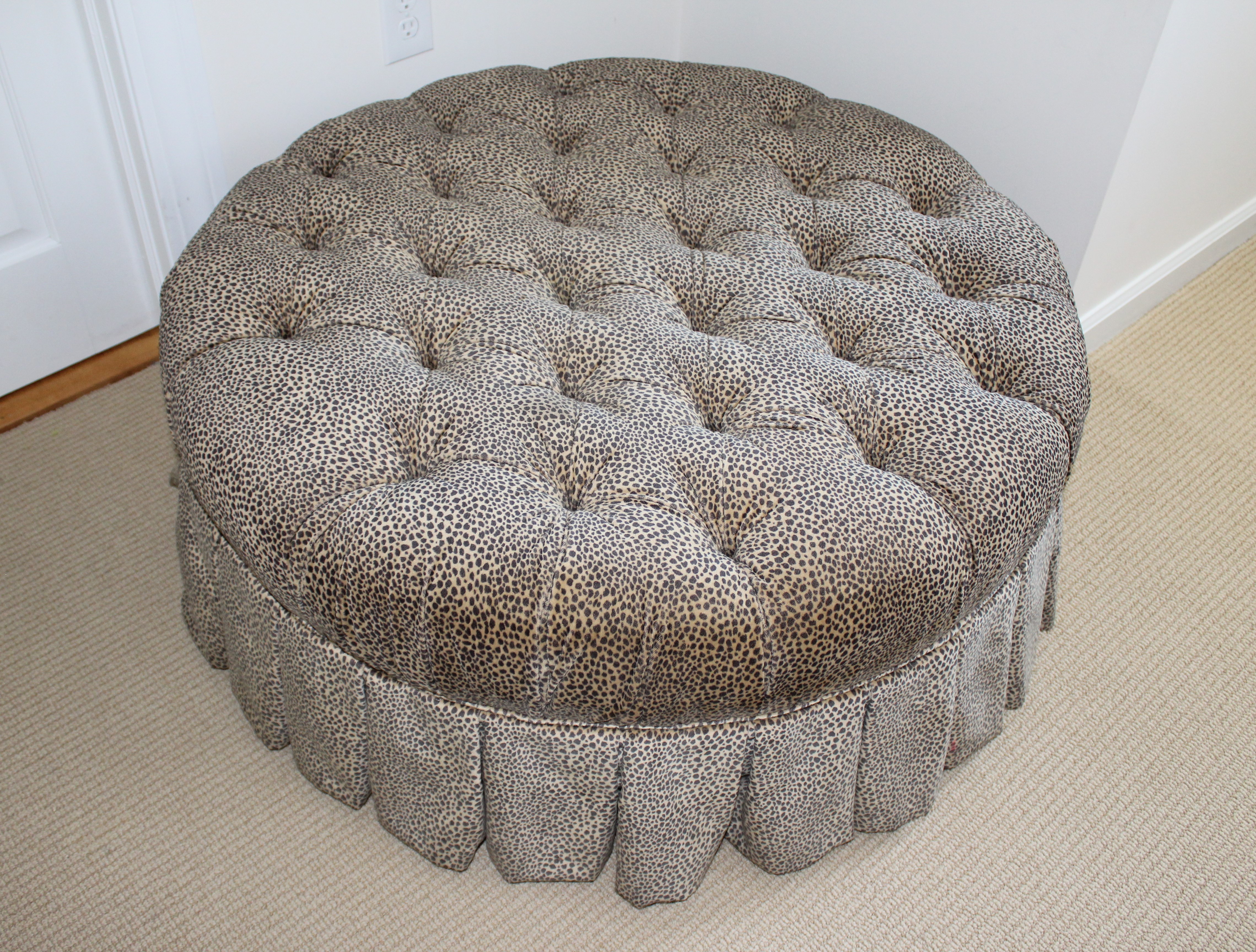Button Tufted Animal Print Ottoman by Ethan Allen