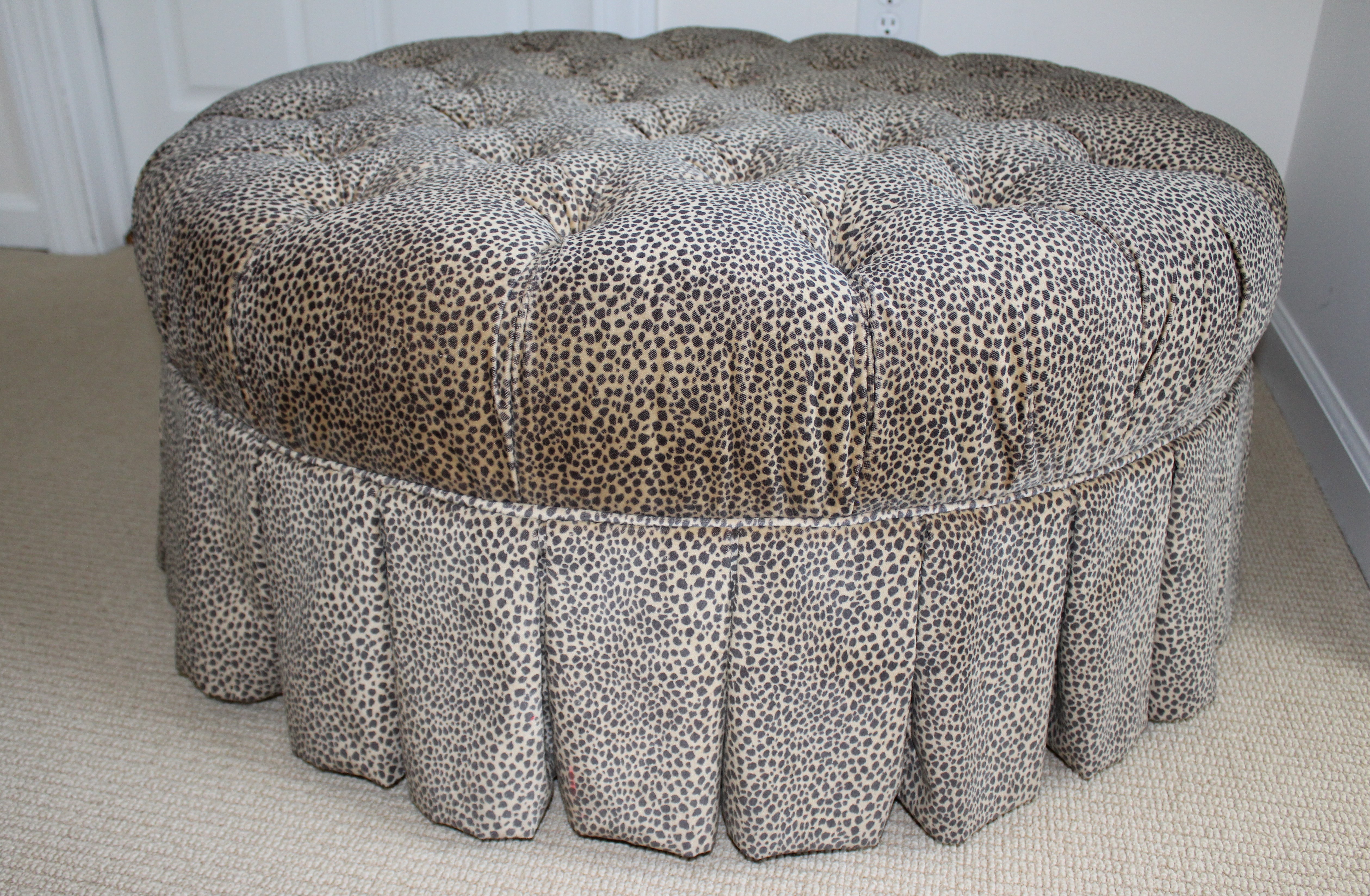 Button Tufted Animal Print Ottoman by Ethan Allen