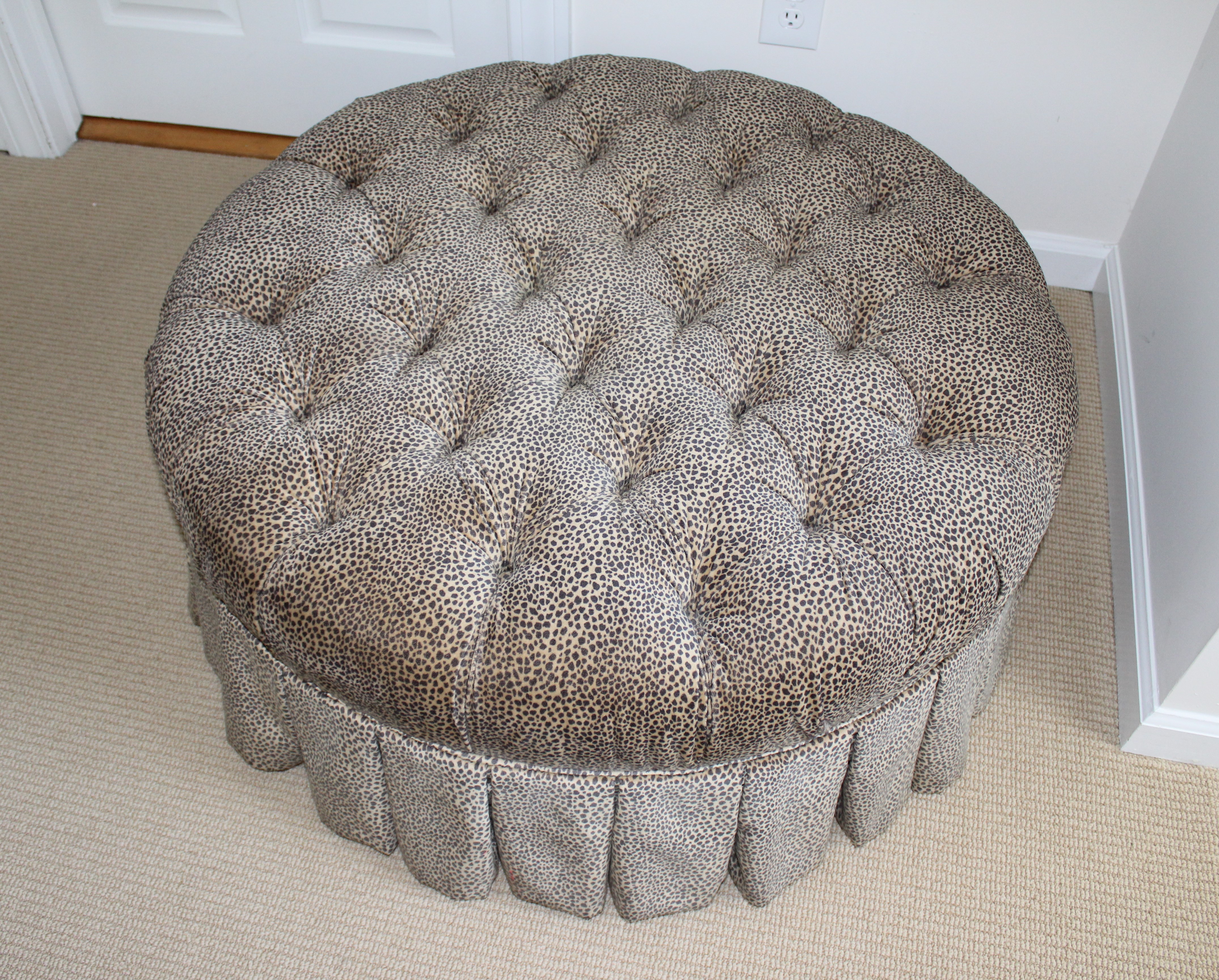 Button Tufted Animal Print Ottoman by Ethan Allen