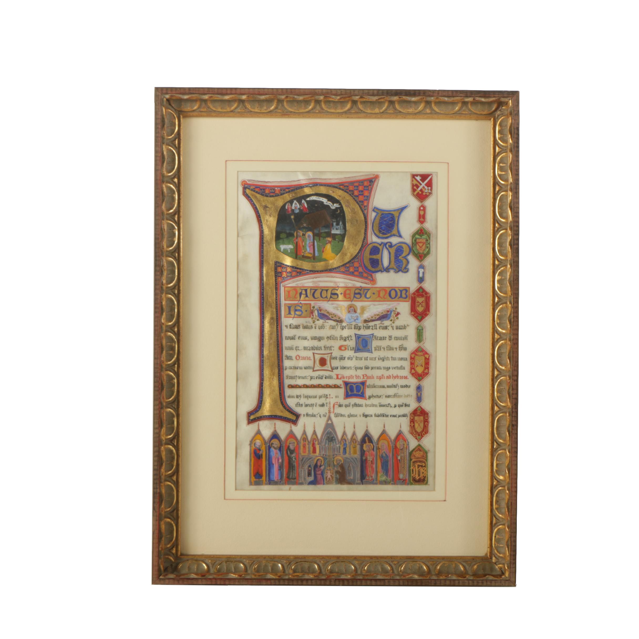 Antique Illuminated Manuscript on Parchment