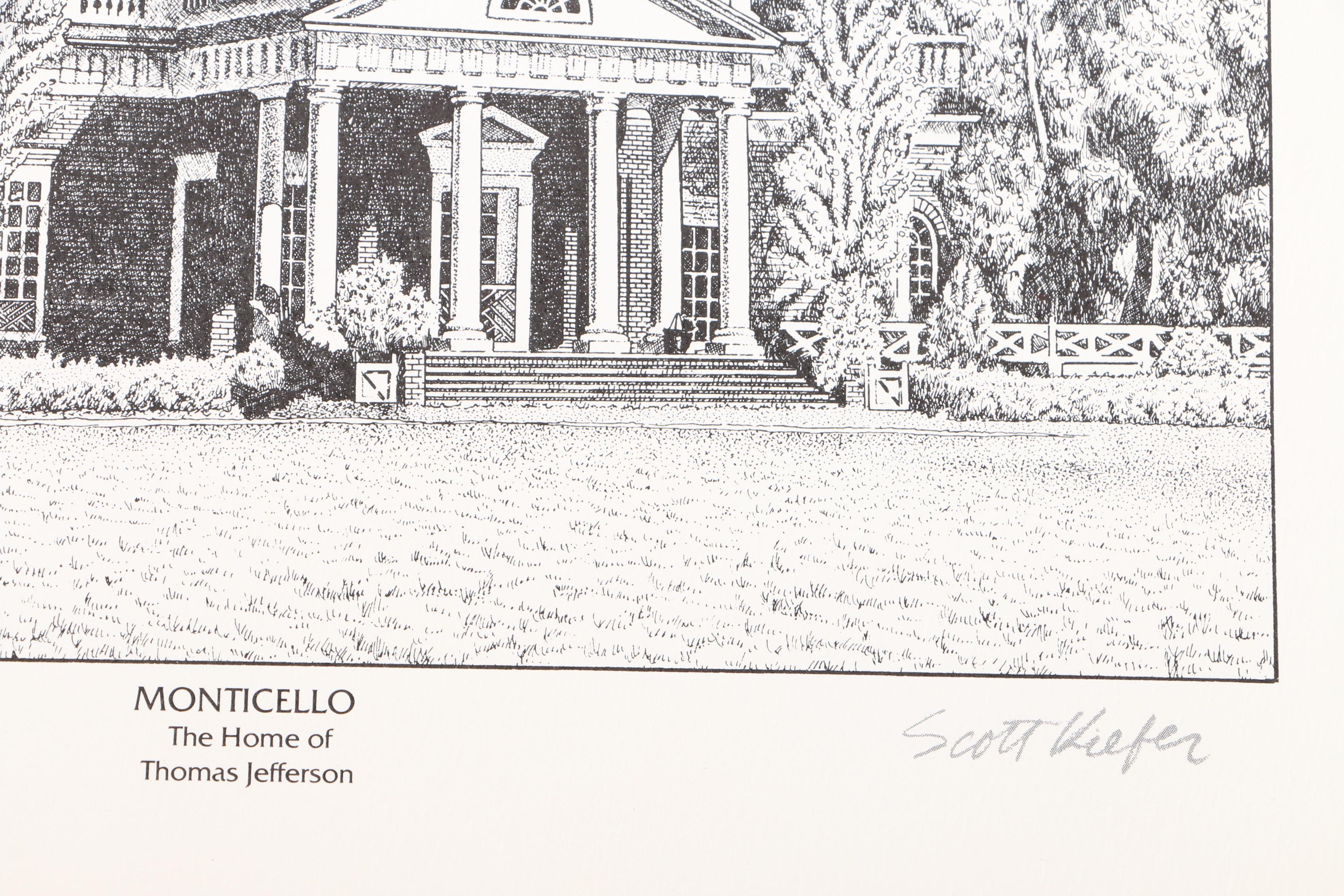 Lithographs After Scott Kiefer of Presidents' Homes