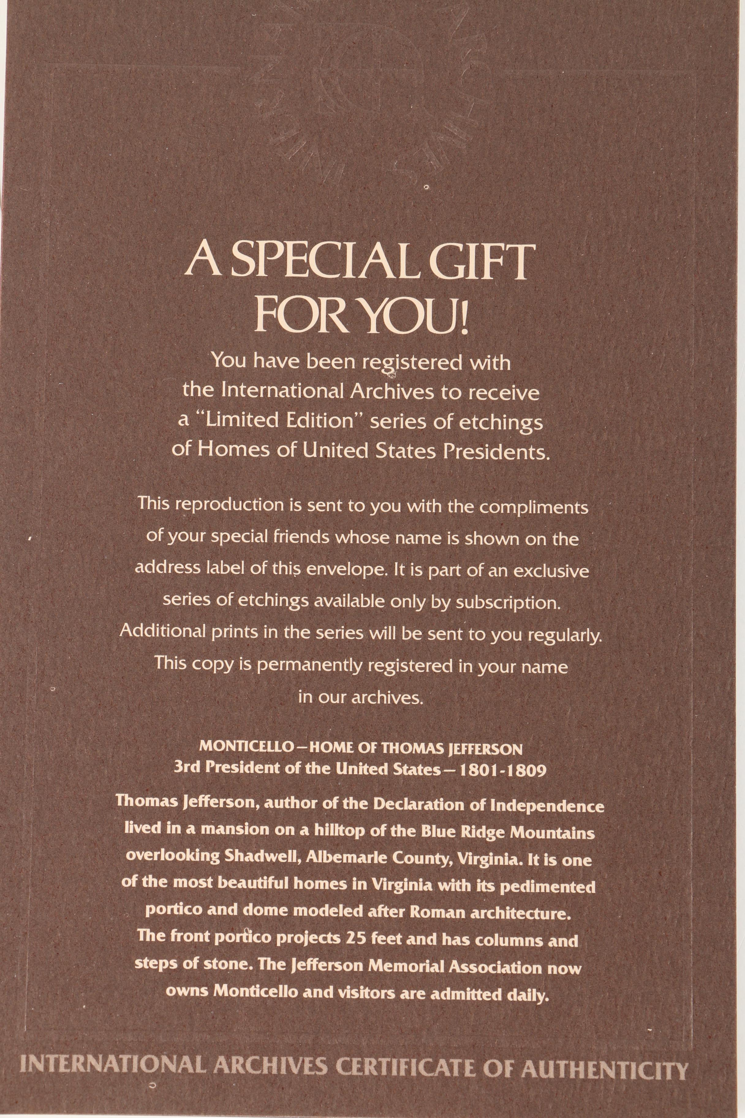 Lithographs After Scott Kiefer of Presidents' Homes