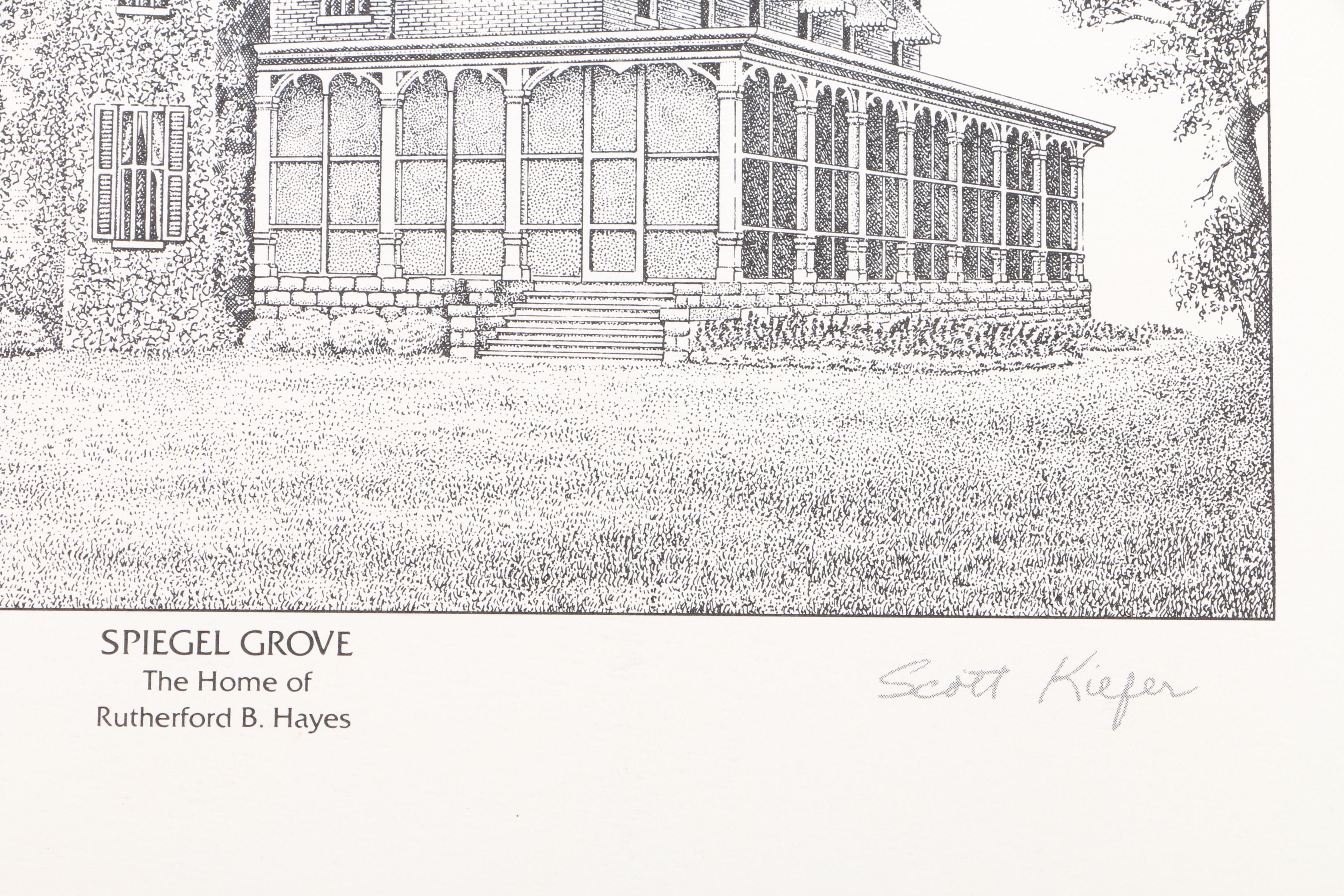 Lithographs After Scott Kiefer of Presidents' Homes