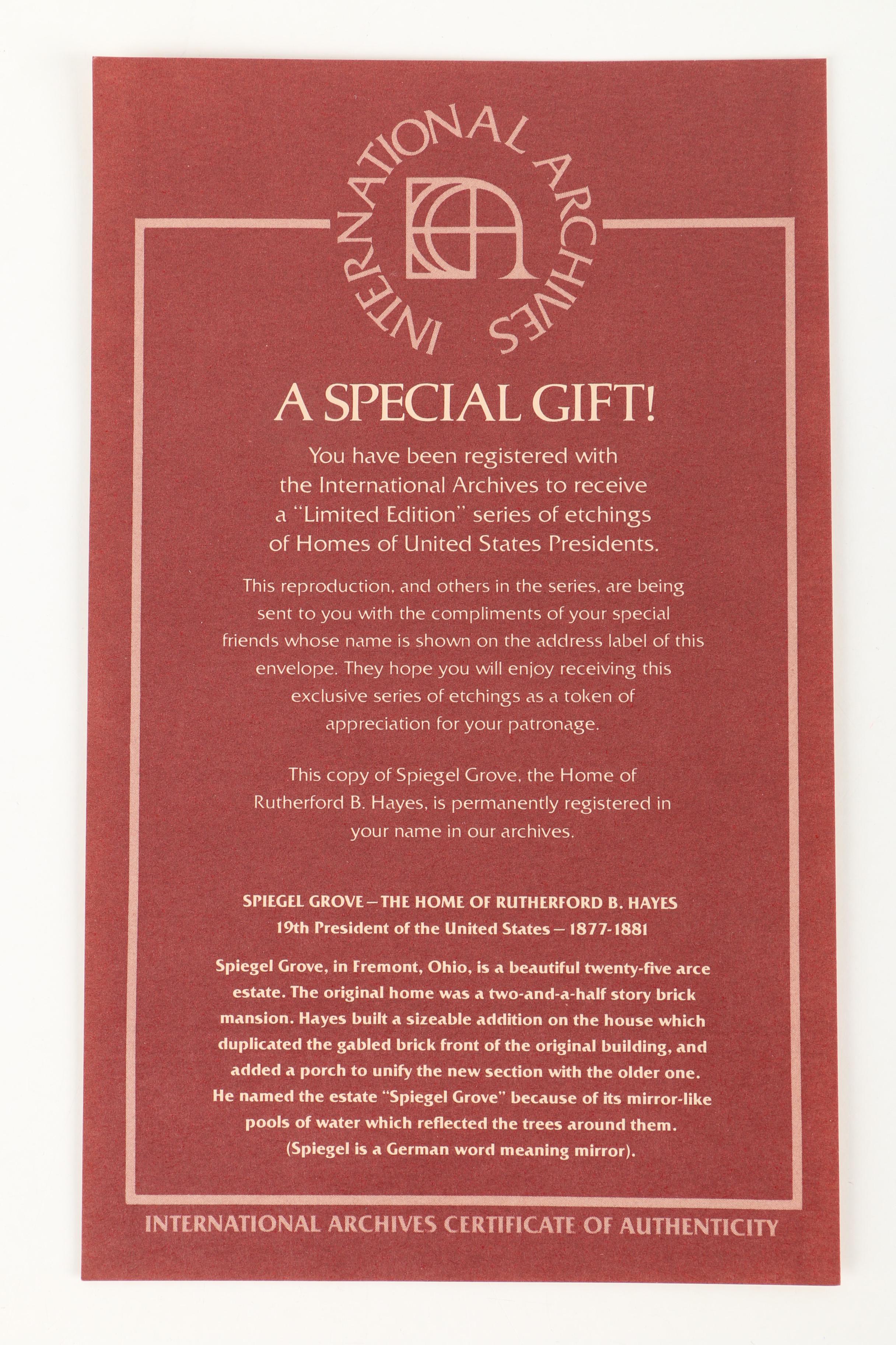 Lithographs After Scott Kiefer of Presidents' Homes