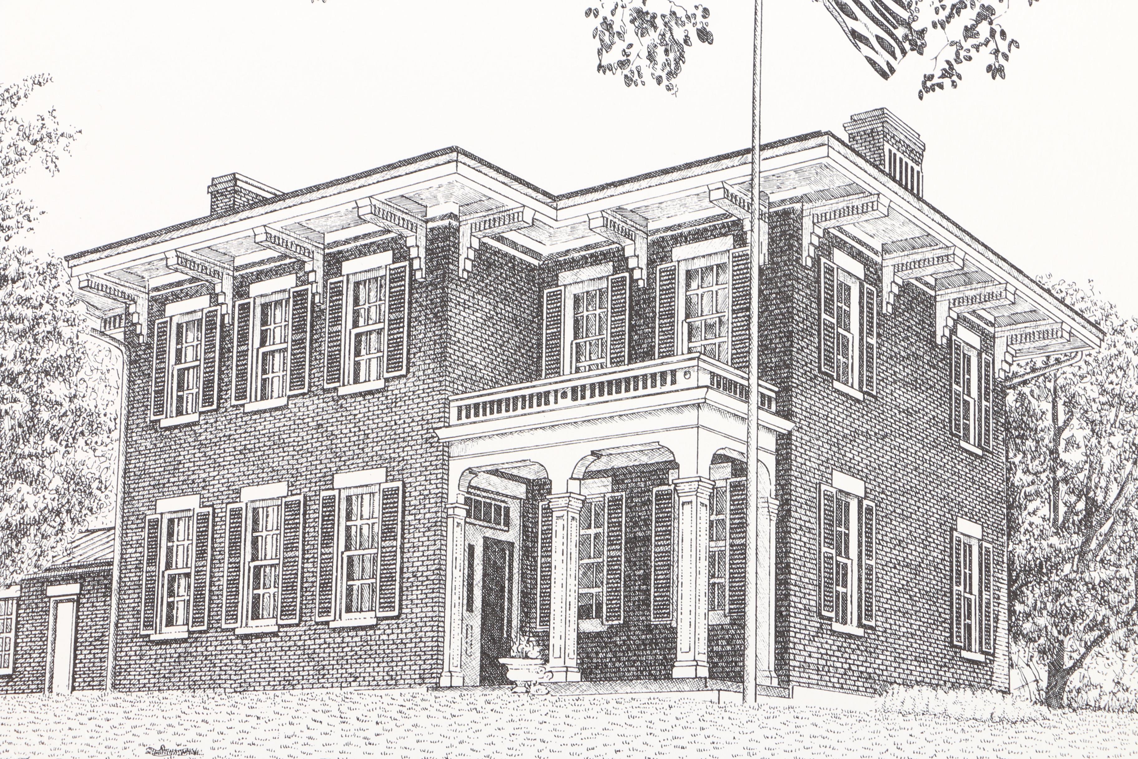 Lithographs After Scott Kiefer of Presidents' Homes