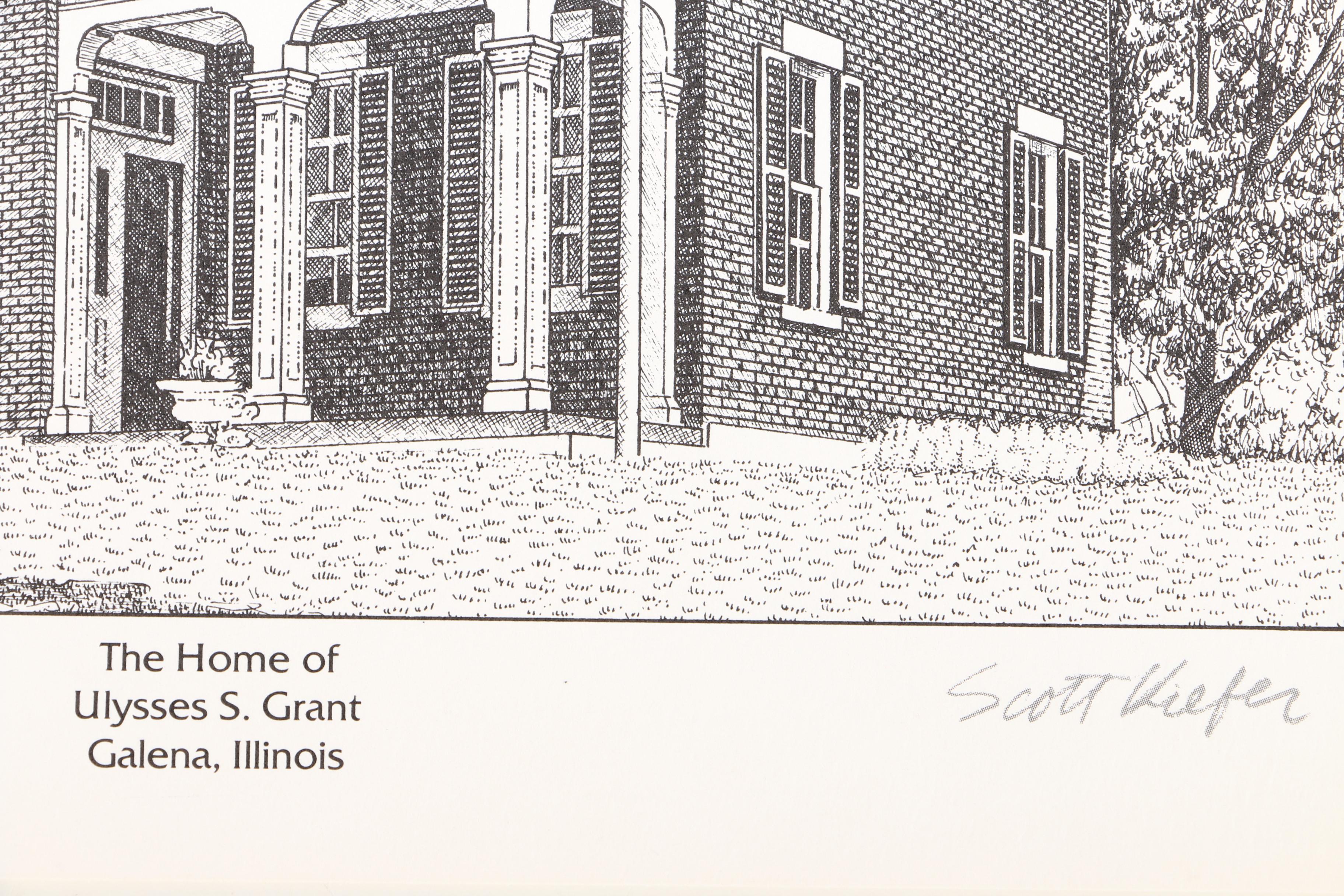 Lithographs After Scott Kiefer of Presidents' Homes