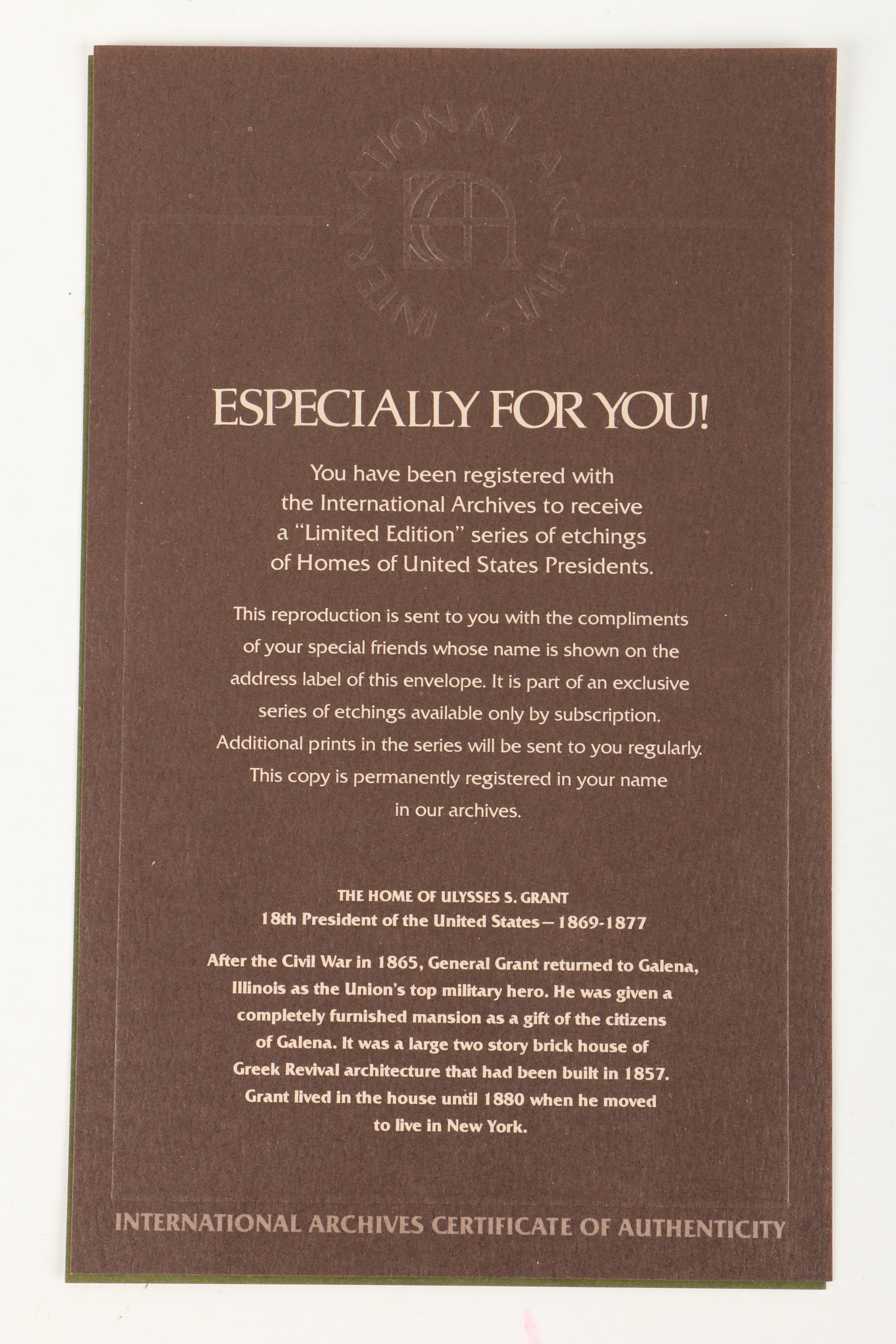 Lithographs After Scott Kiefer of Presidents' Homes