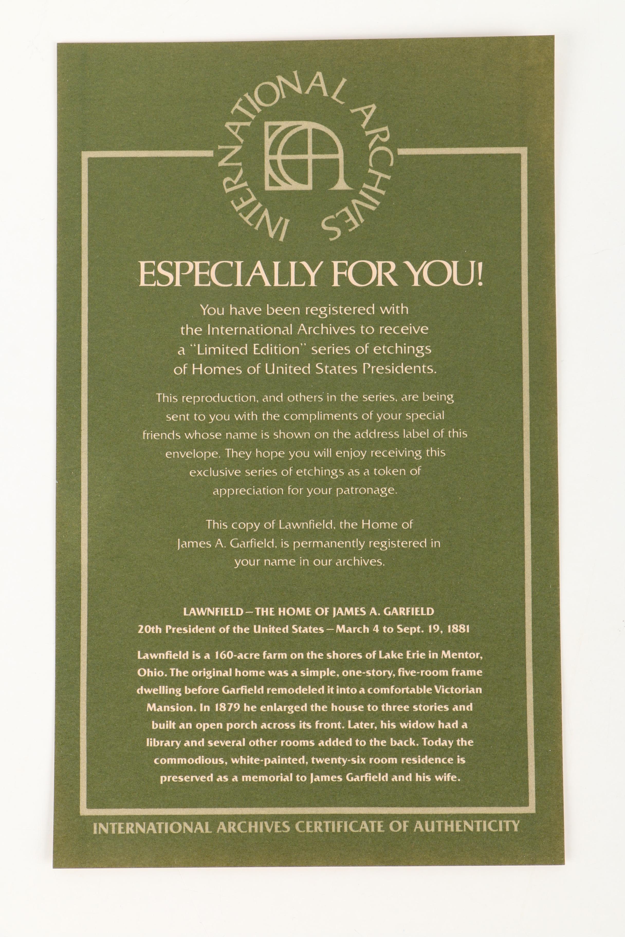 Lithographs After Scott Kiefer of Presidents' Homes