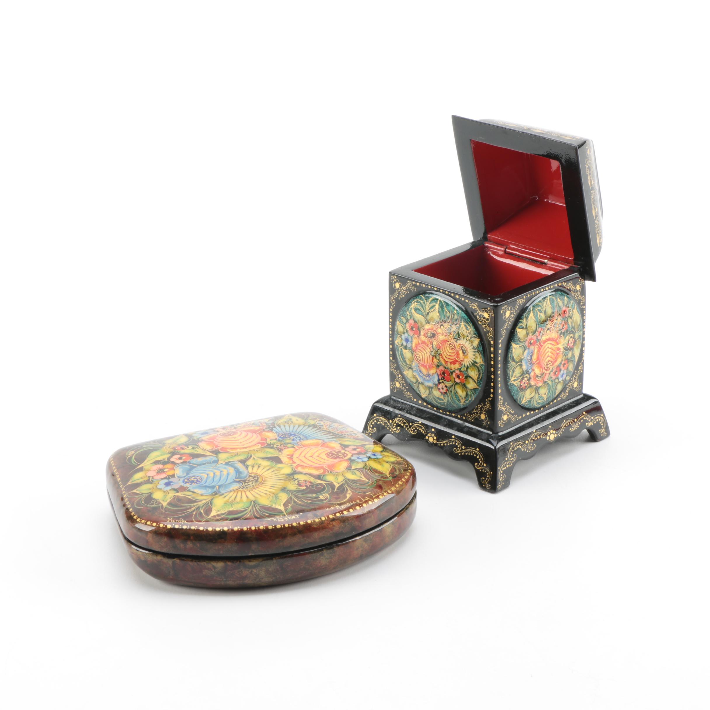 Mctepa Russian Artist Signed Lacquered Trinket Boxes