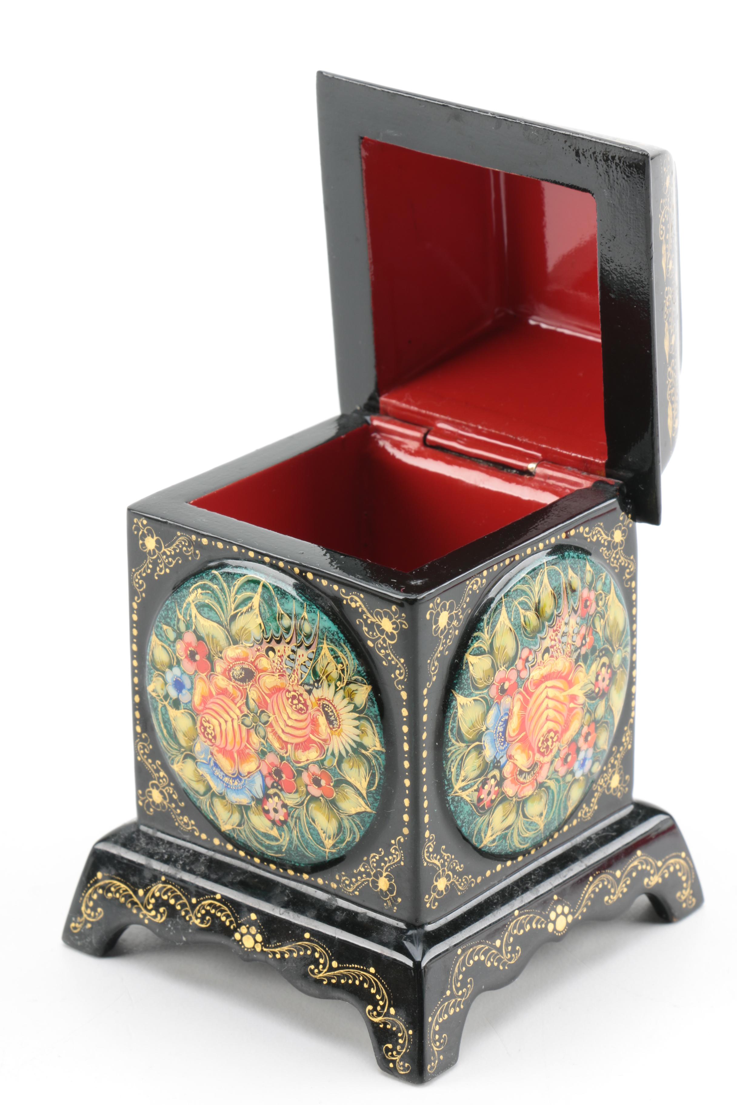 Mctepa Russian Artist Signed Lacquered Trinket Boxes