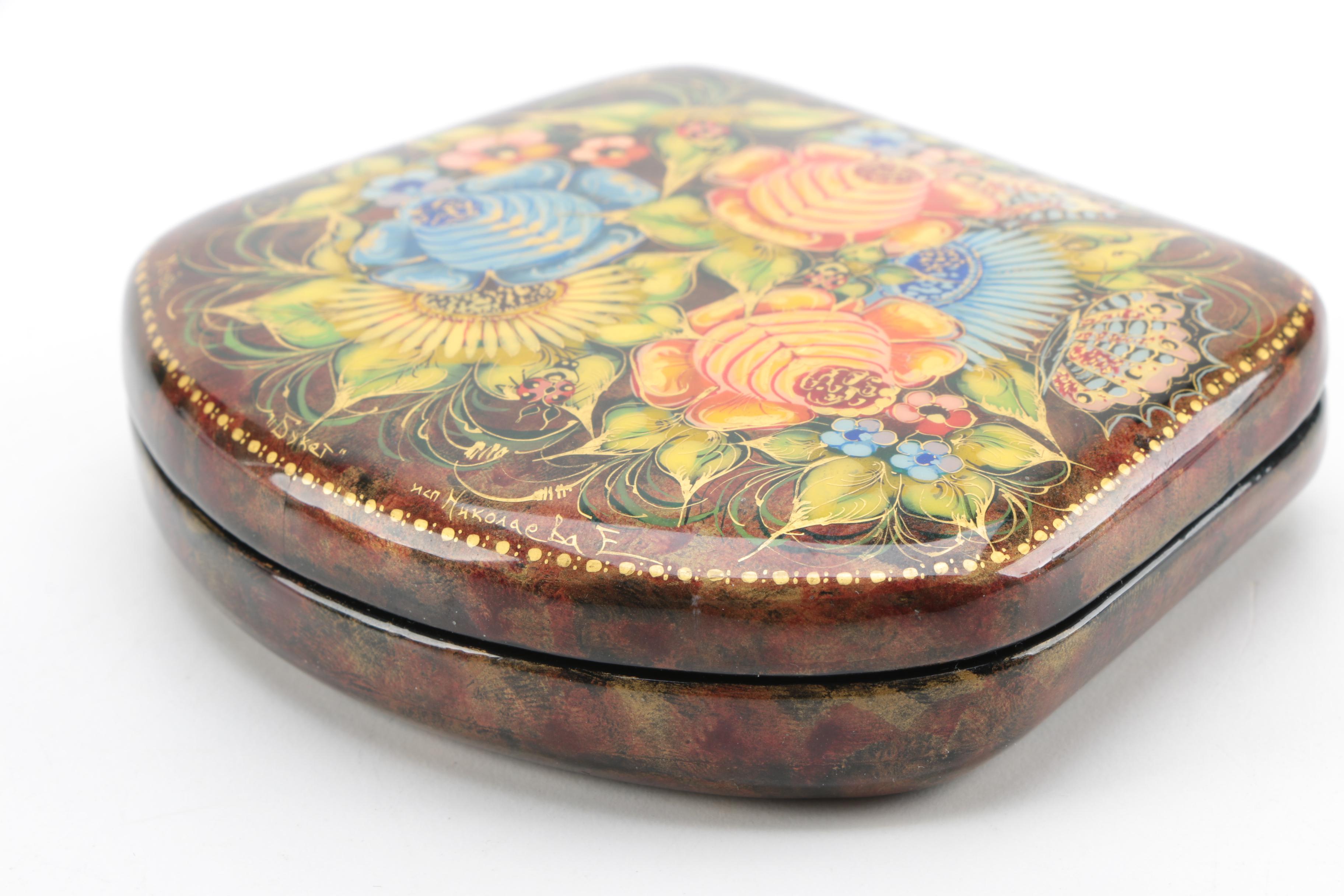 Mctepa Russian Artist Signed Lacquered Trinket Boxes