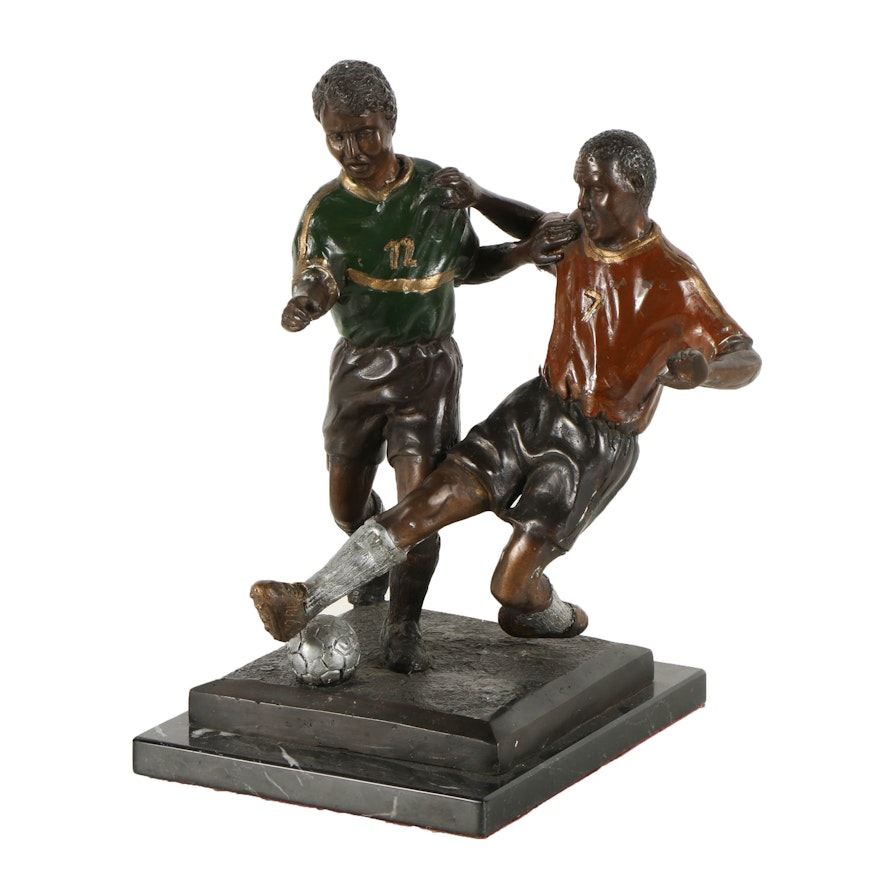 Brass Sculpture of Soccer Players