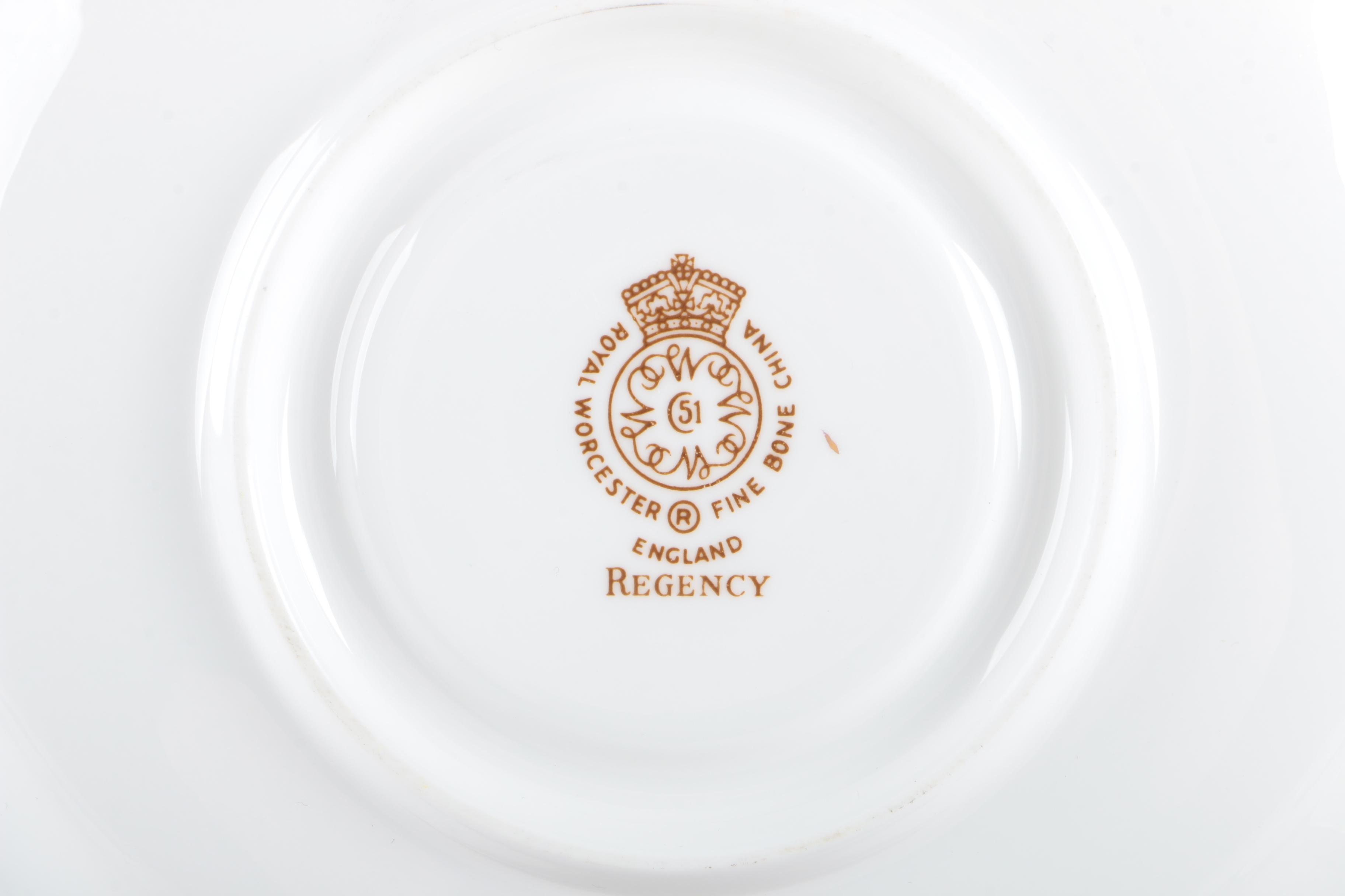 Royal Worcester "Regency Blue" Porcelain Cream Soup Bowls and Saucers