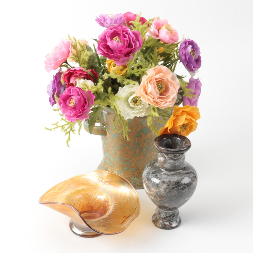 Ceramic and Limestone Vases and Glass Bowl