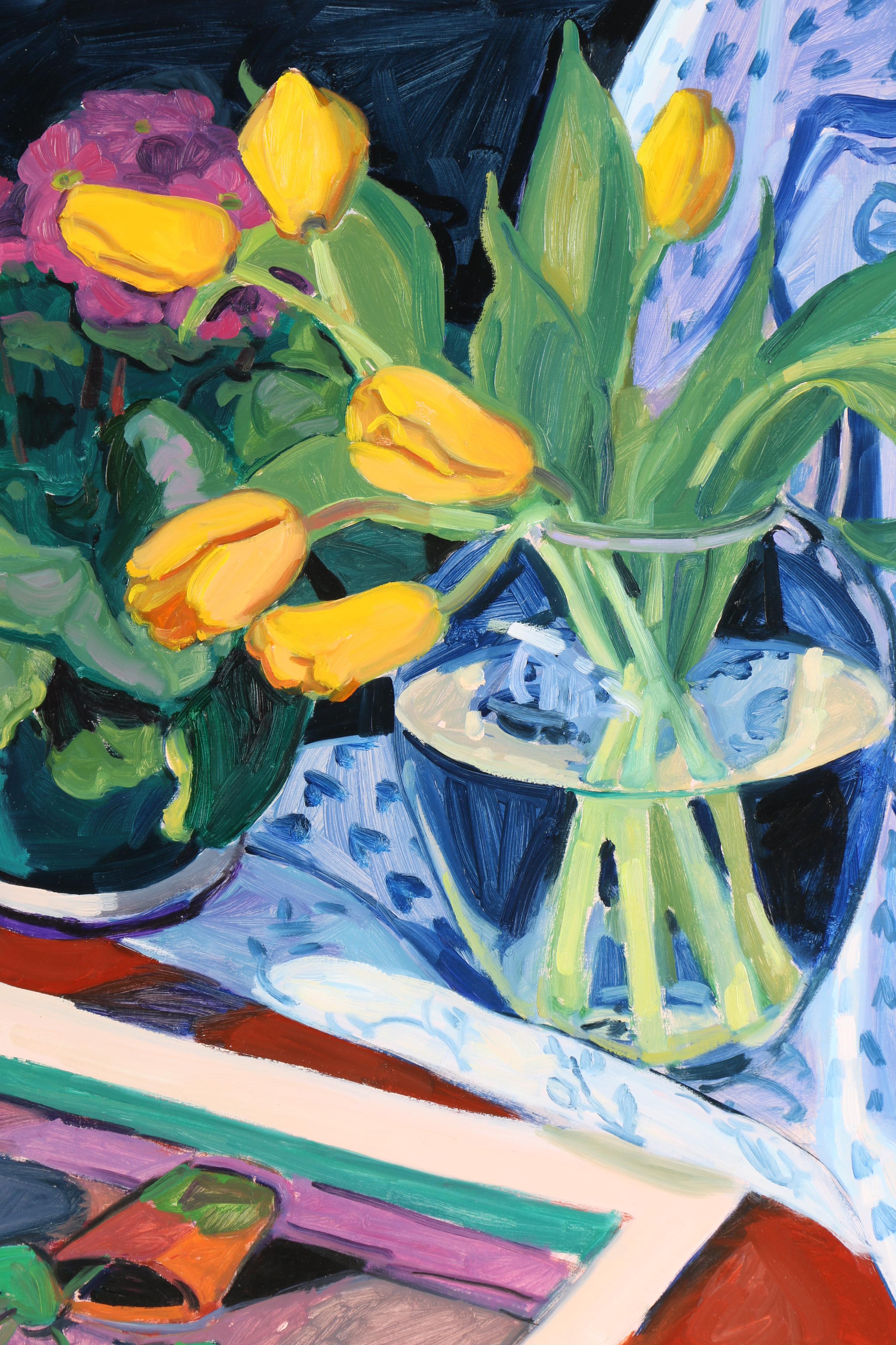 Debra A. Yoo Oil Painting on Paper "Still Life with Yellow Tulips and Peppers"