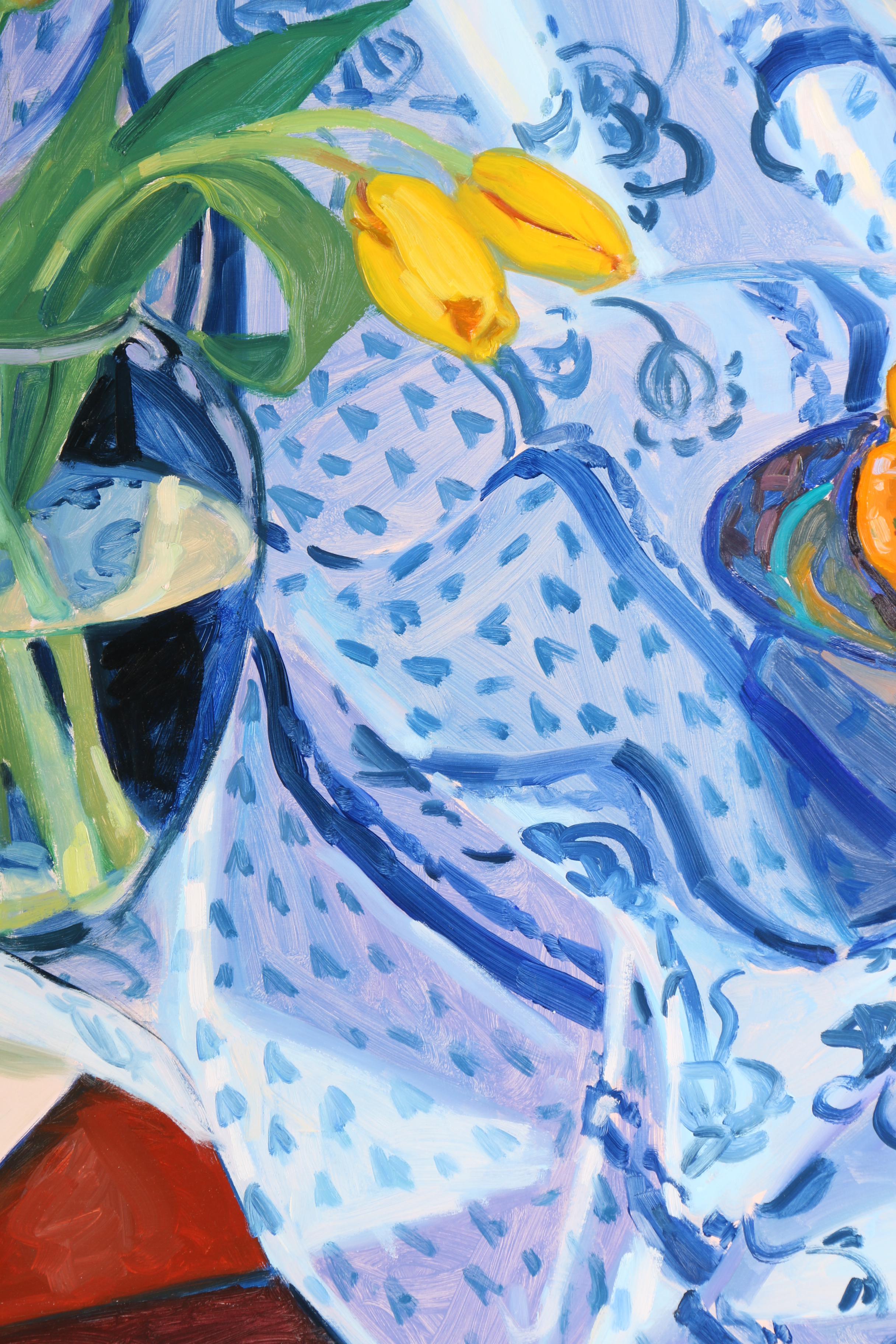 Debra A. Yoo Oil Painting on Paper "Still Life with Yellow Tulips and Peppers"