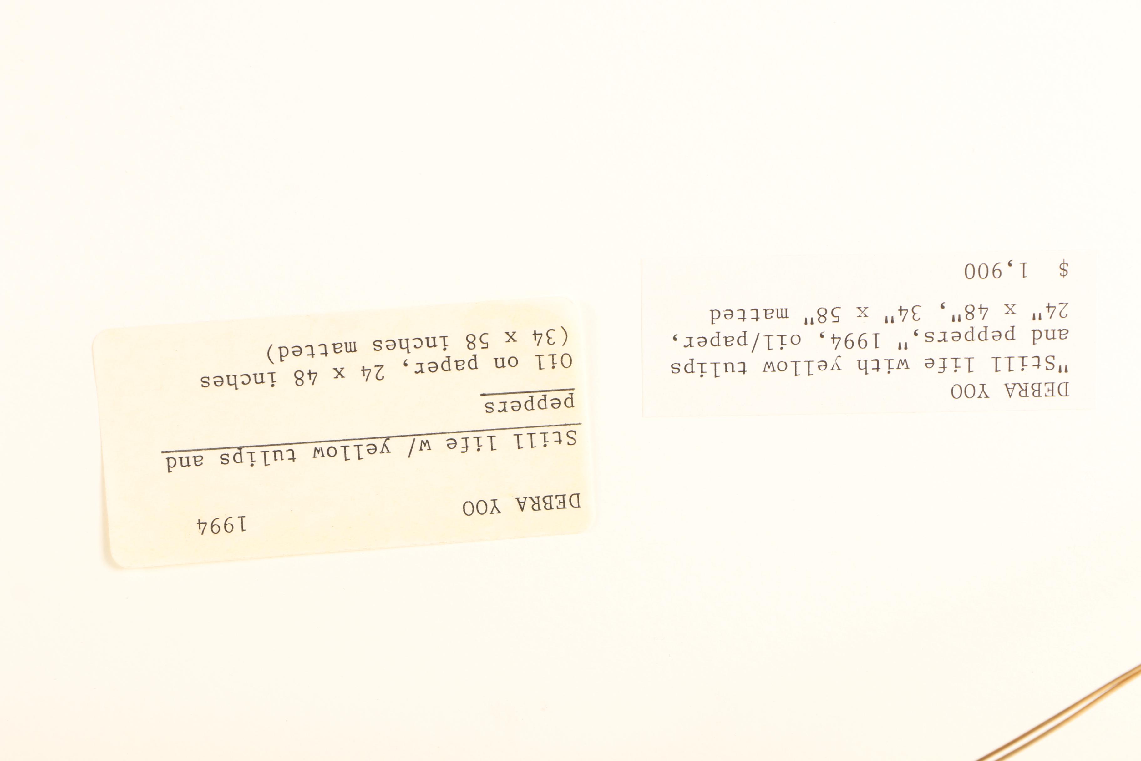 Debra A. Yoo Oil Painting on Paper "Still Life with Yellow Tulips and Peppers"