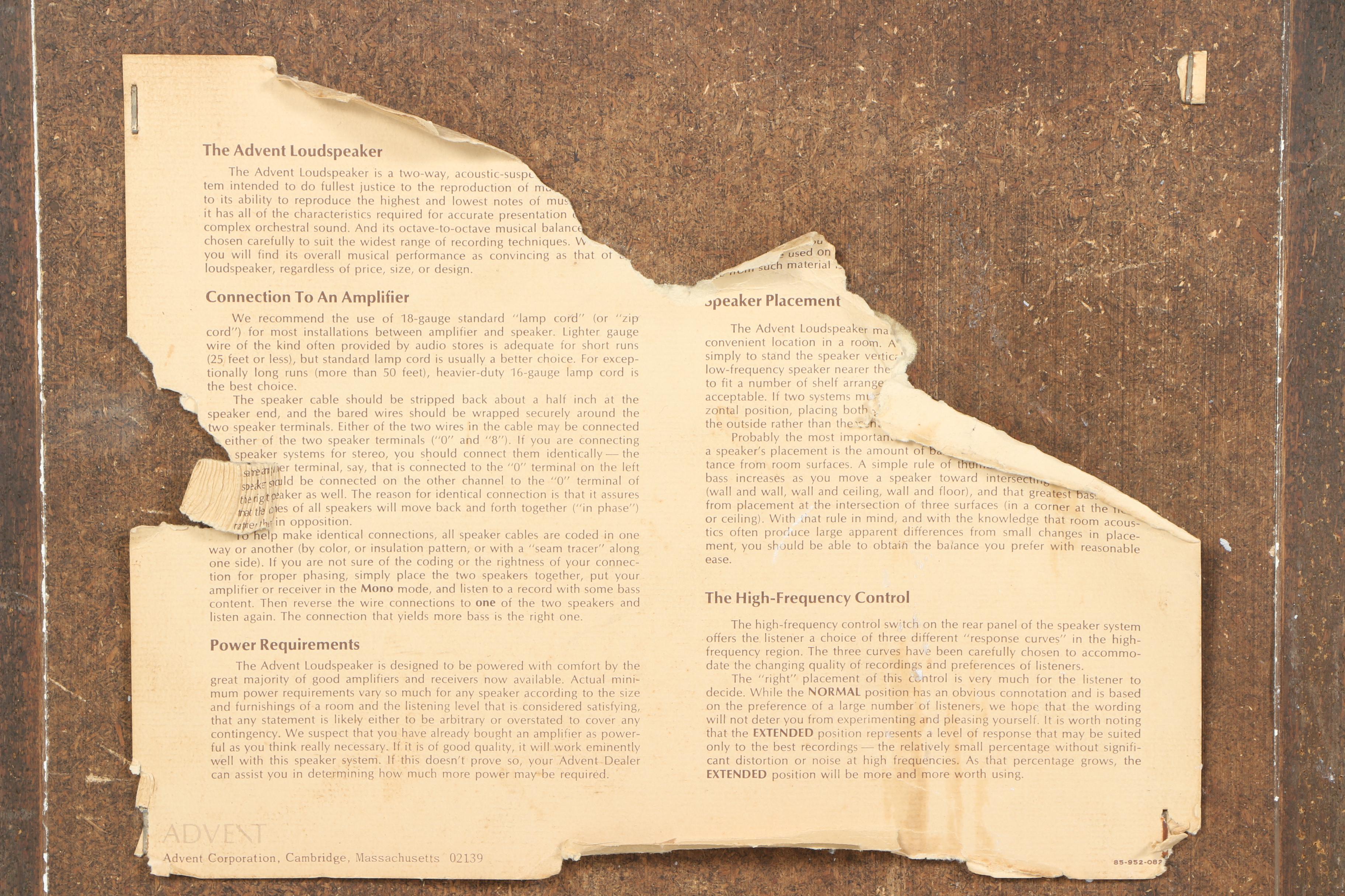 Vintage Advent Loudspeakers