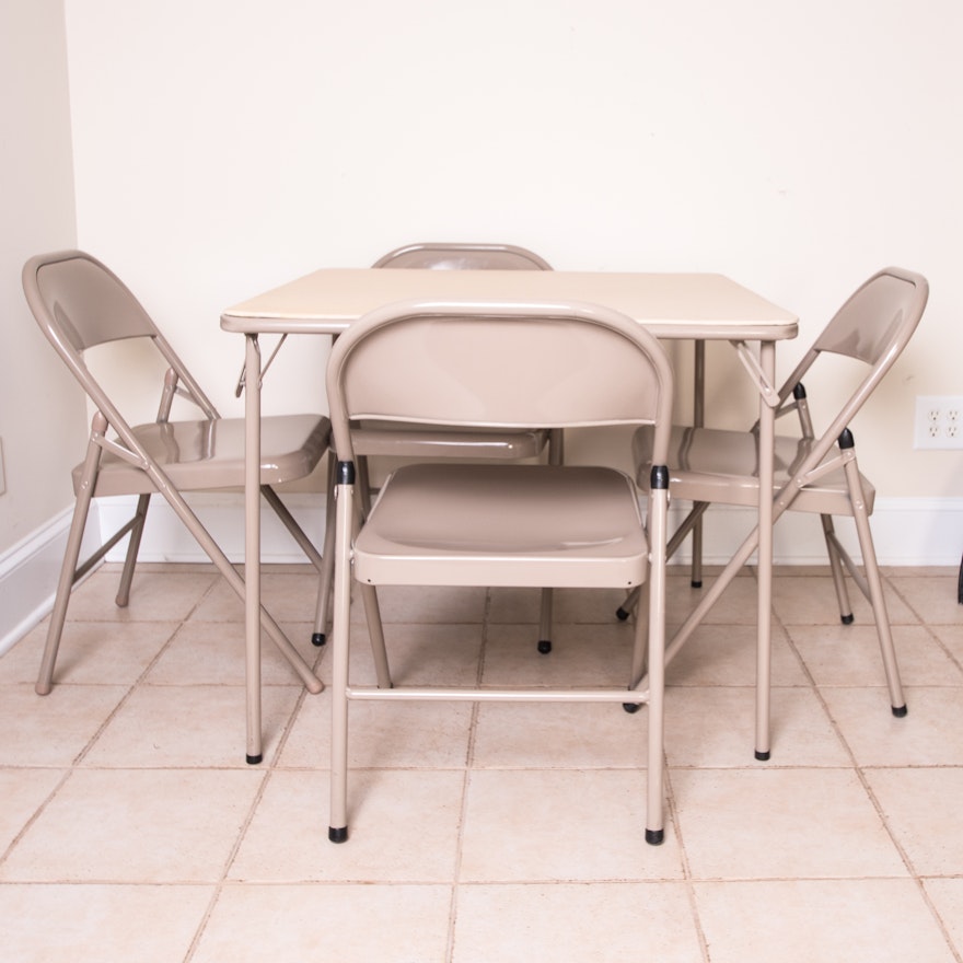 Metal Card Table and Folding Chairs