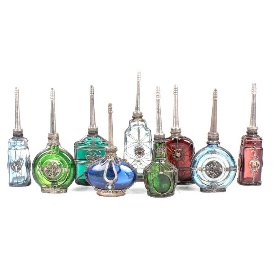 Decorative Colored Glass Bottles with Wire Accents
