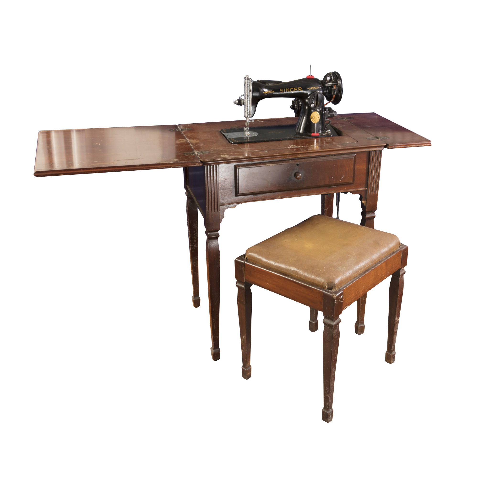 Vintage Singer Sewing Machine with Cabinet and Stool