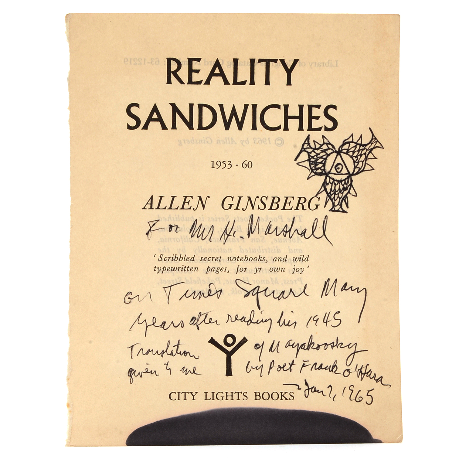 1965 Personal Inscription by Allen Ginsberg to Herbert Marshall
