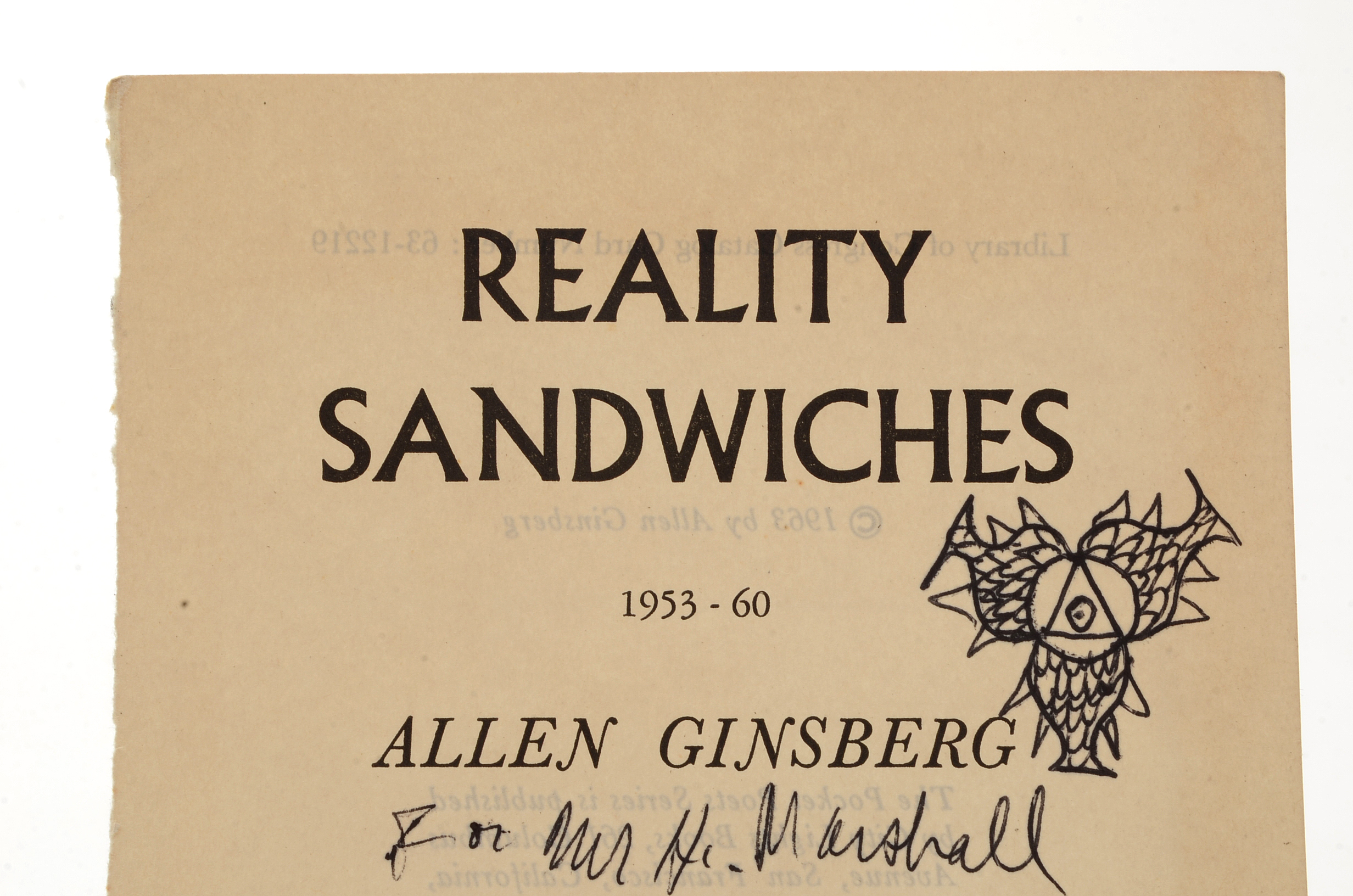 1965 Personal Inscription by Allen Ginsberg to Herbert Marshall