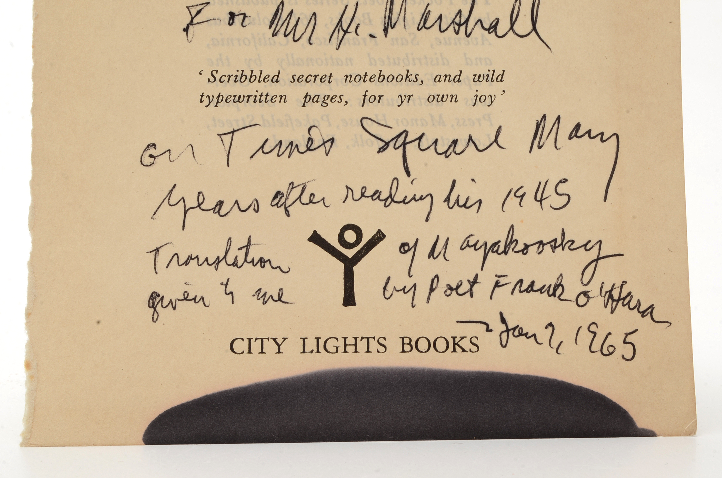 1965 Personal Inscription by Allen Ginsberg to Herbert Marshall