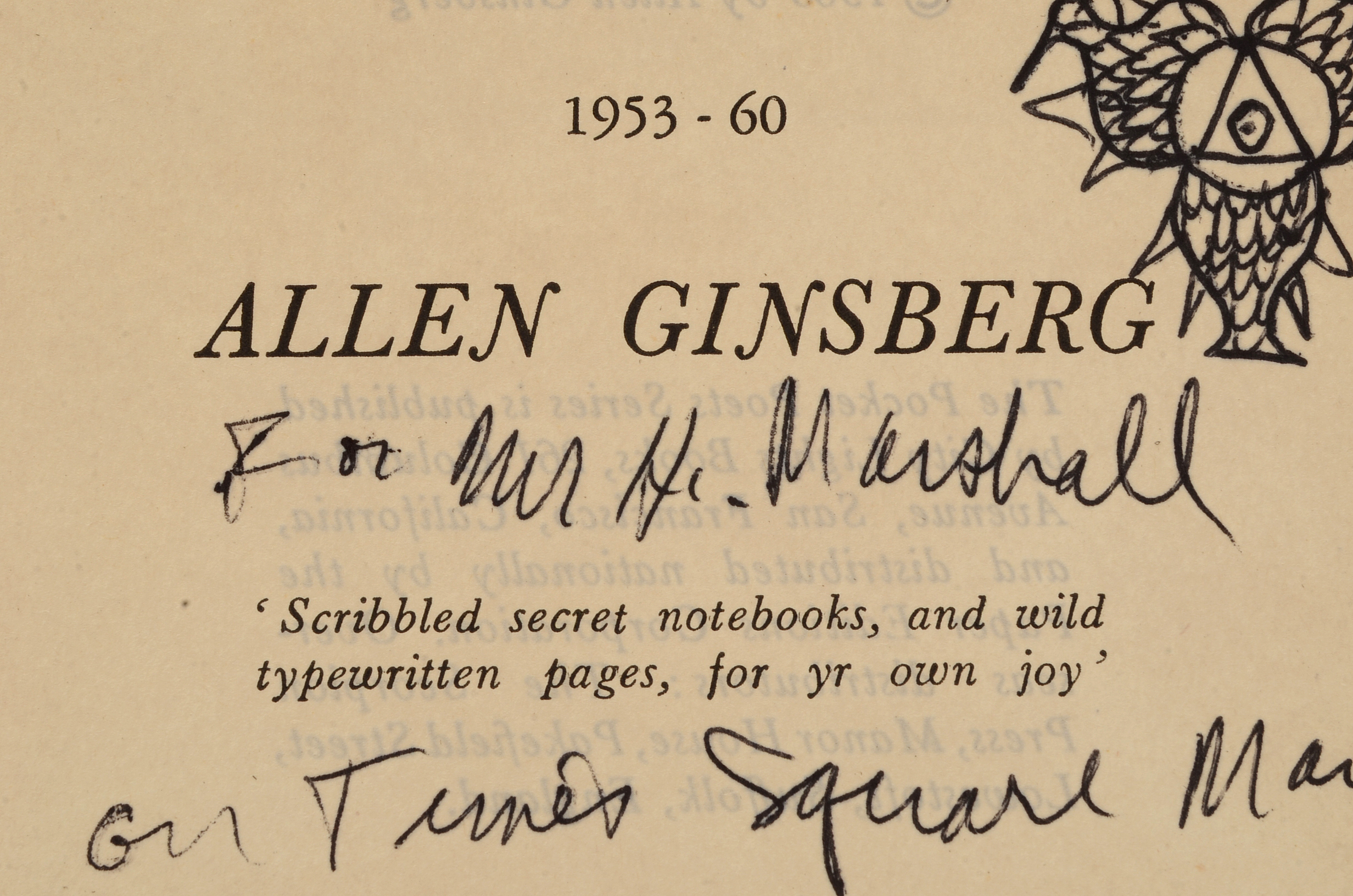 1965 Personal Inscription by Allen Ginsberg to Herbert Marshall