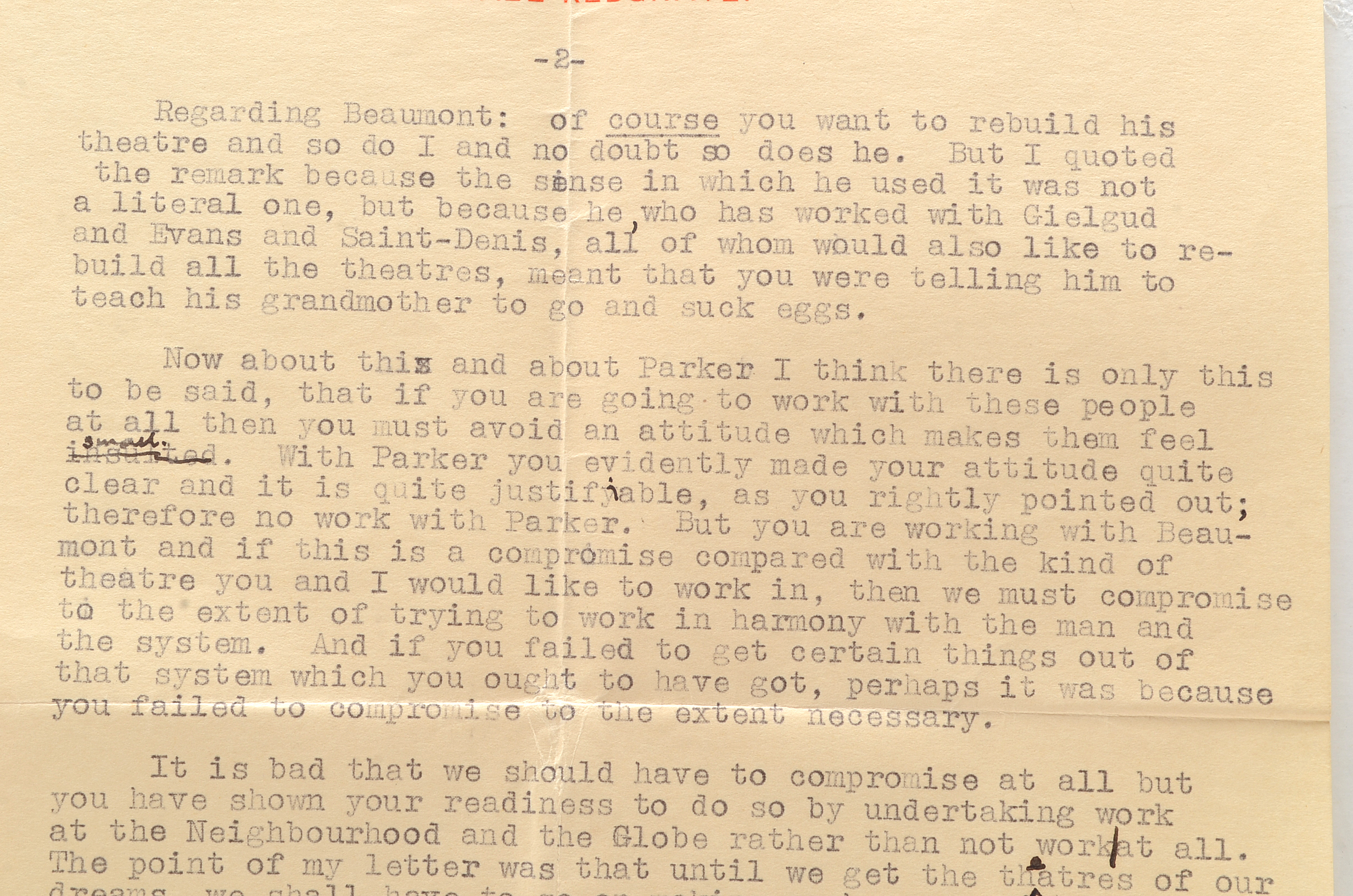 1940 Letter from Michael Redgrave to Herbert Marshall