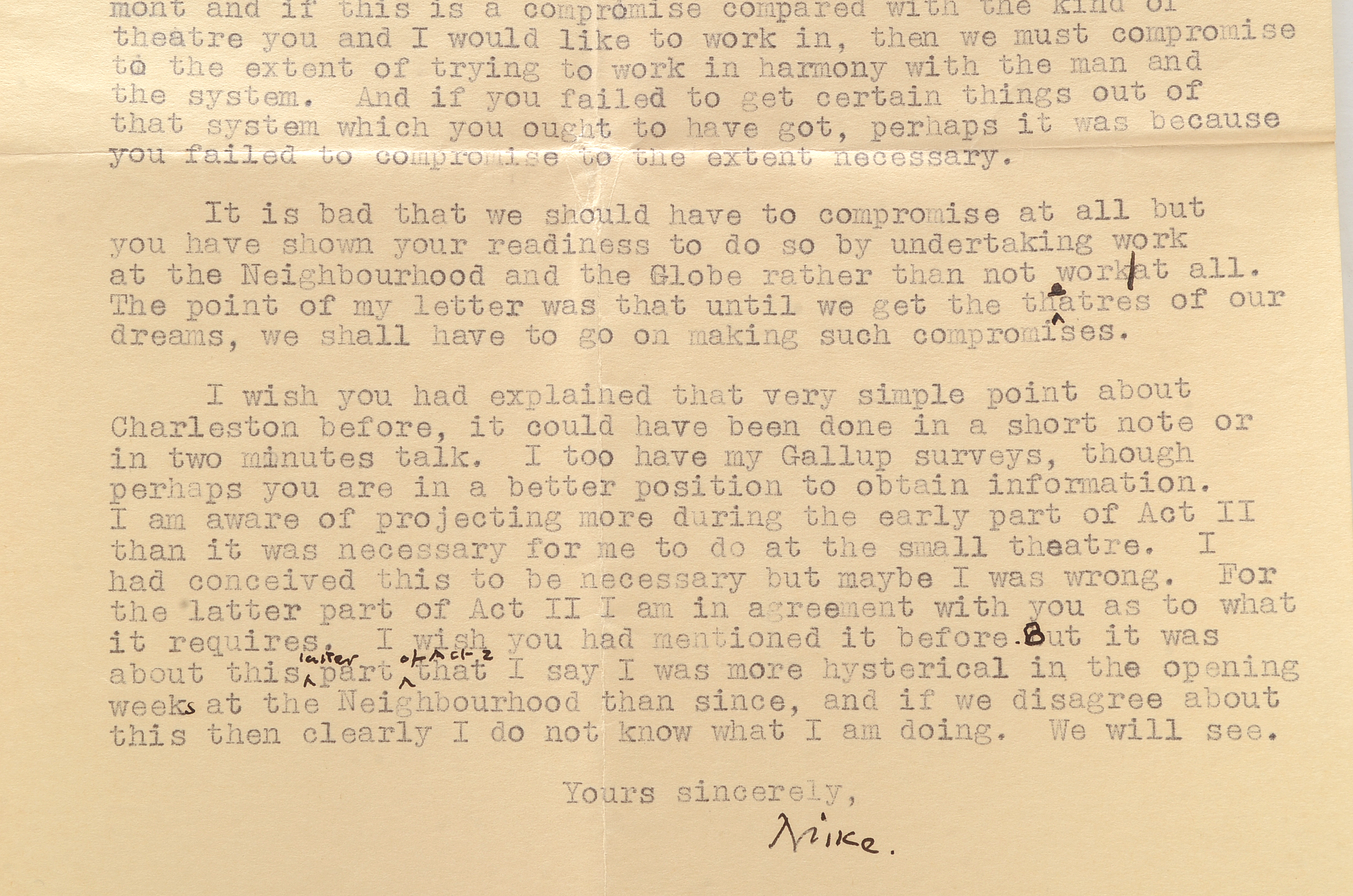 1940 Letter from Michael Redgrave to Herbert Marshall