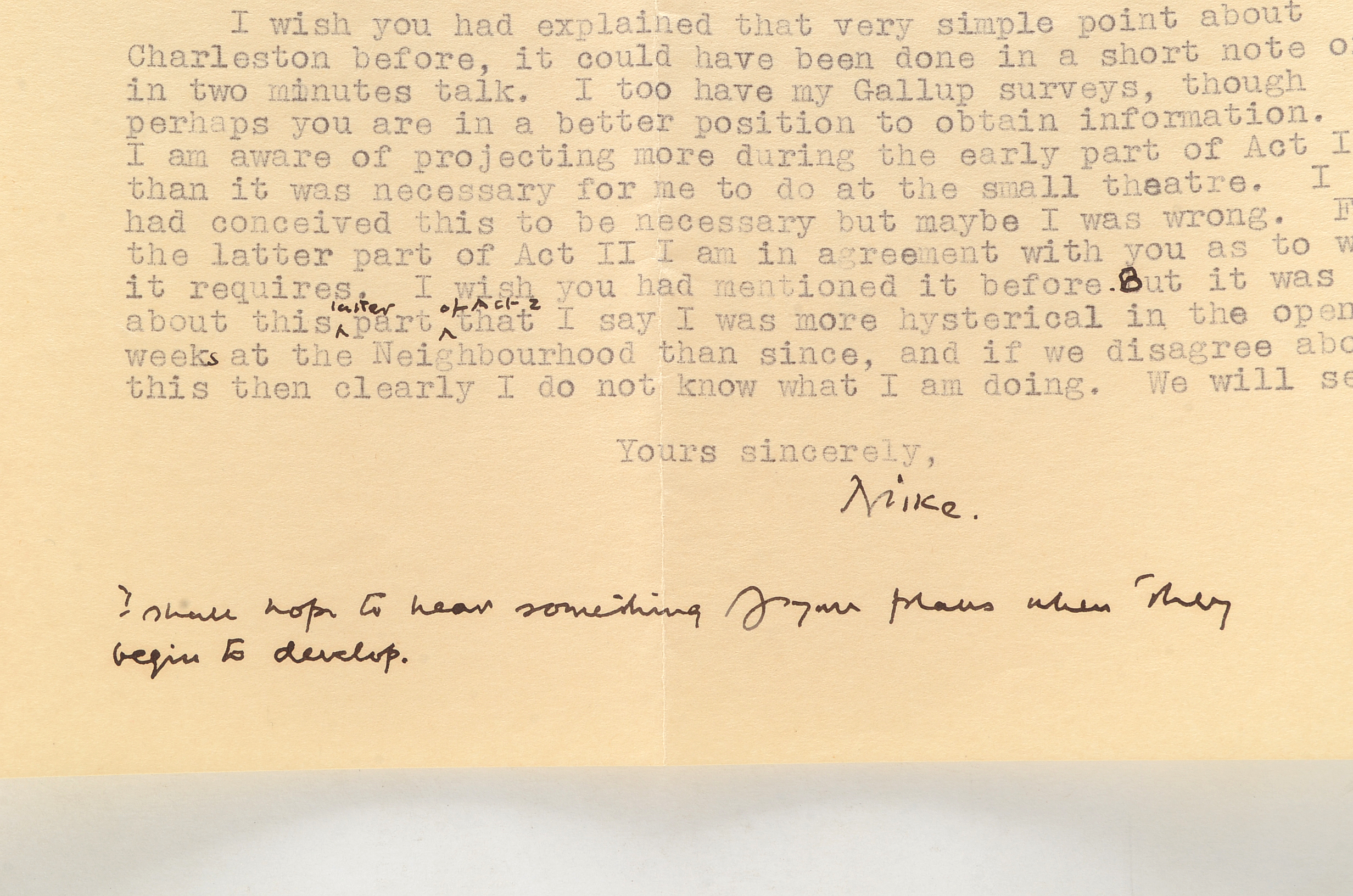 1940 Letter from Michael Redgrave to Herbert Marshall