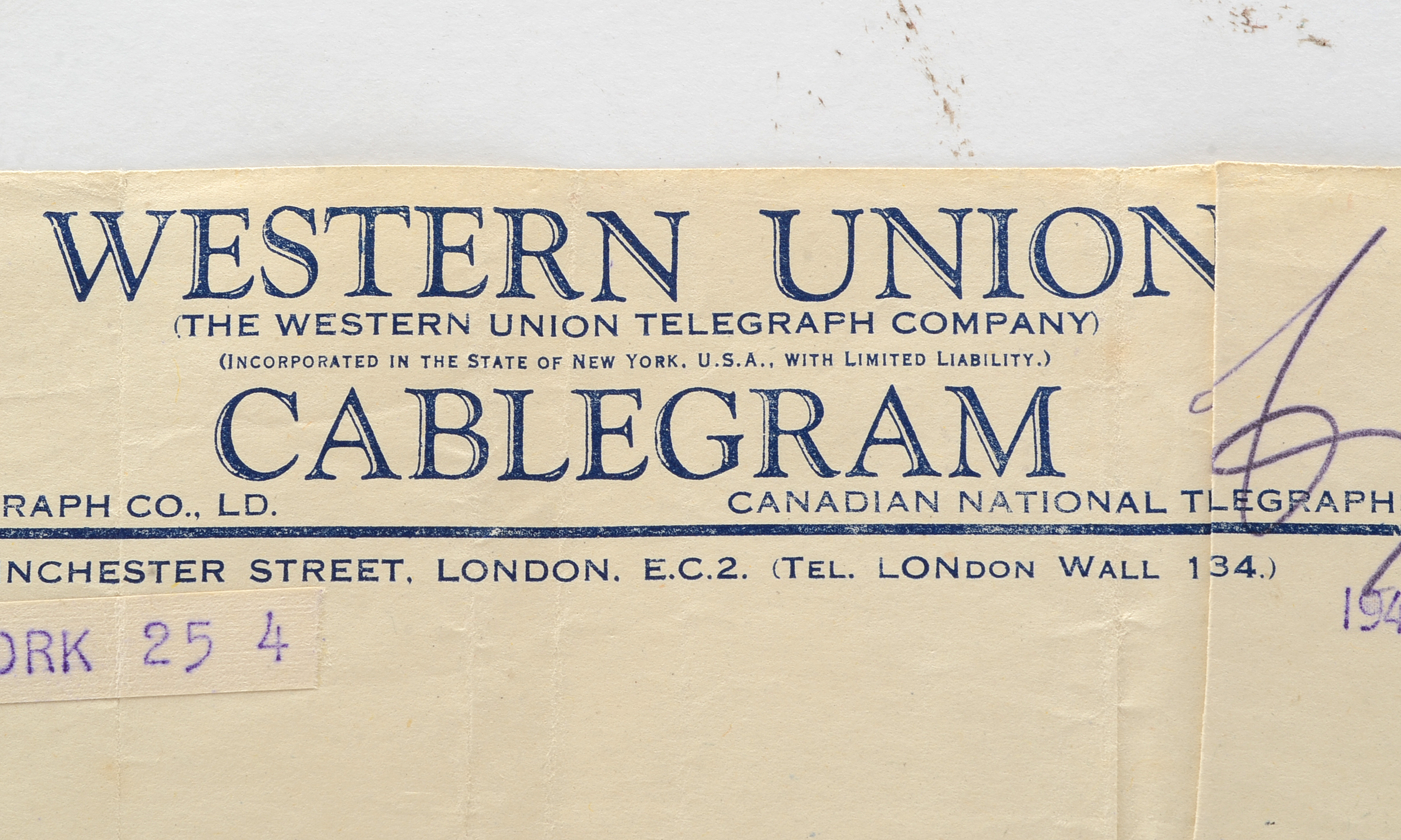 Two Telegrams to Herbert Marshall from Robert Ardrey Regarding "Thunder Rock"