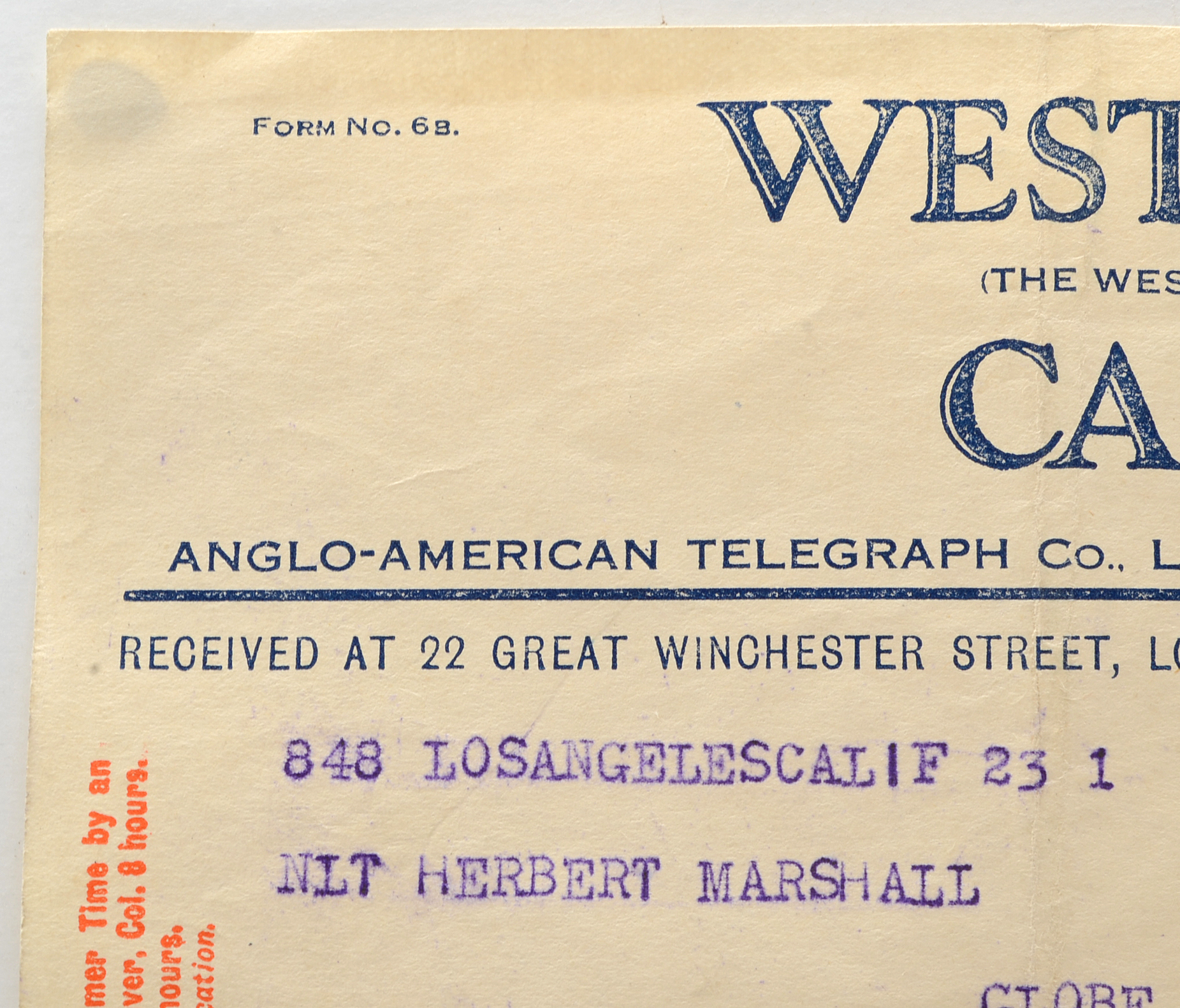 Two Telegrams to Herbert Marshall from Robert Ardrey Regarding "Thunder Rock"