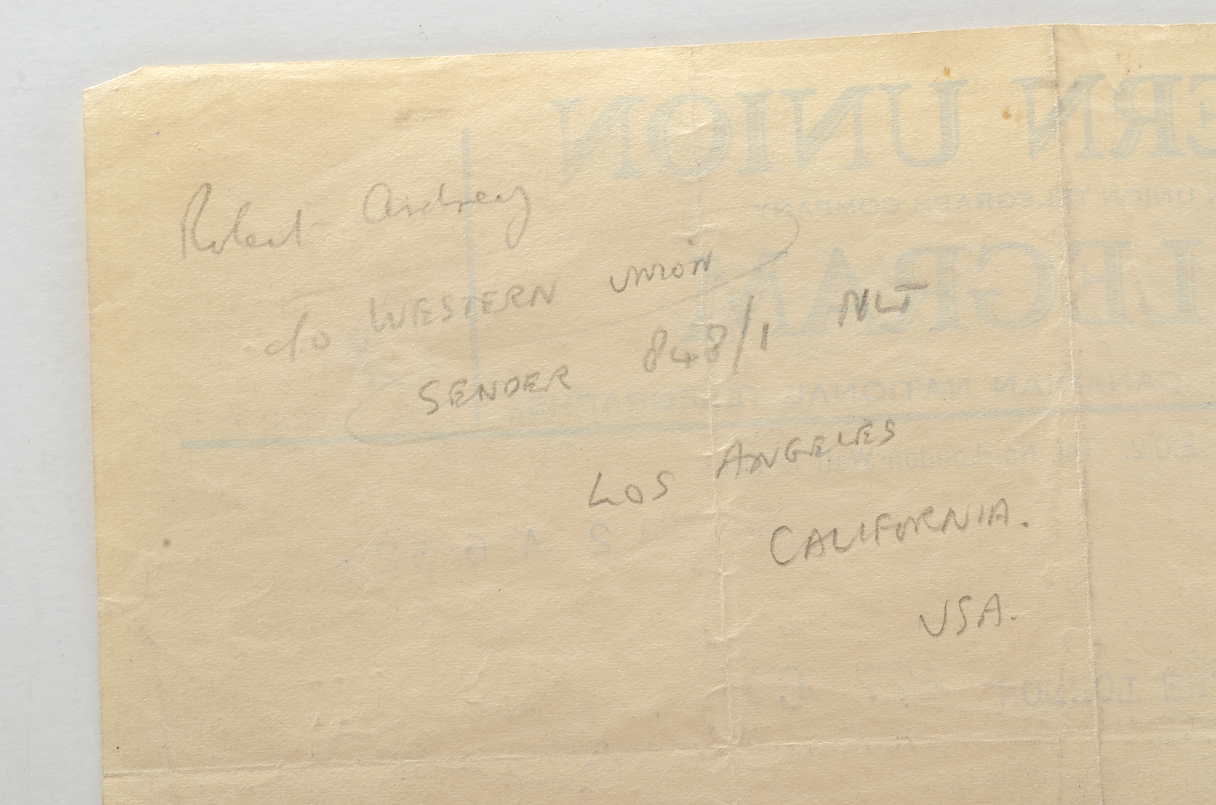 Two Telegrams to Herbert Marshall from Robert Ardrey Regarding "Thunder Rock"